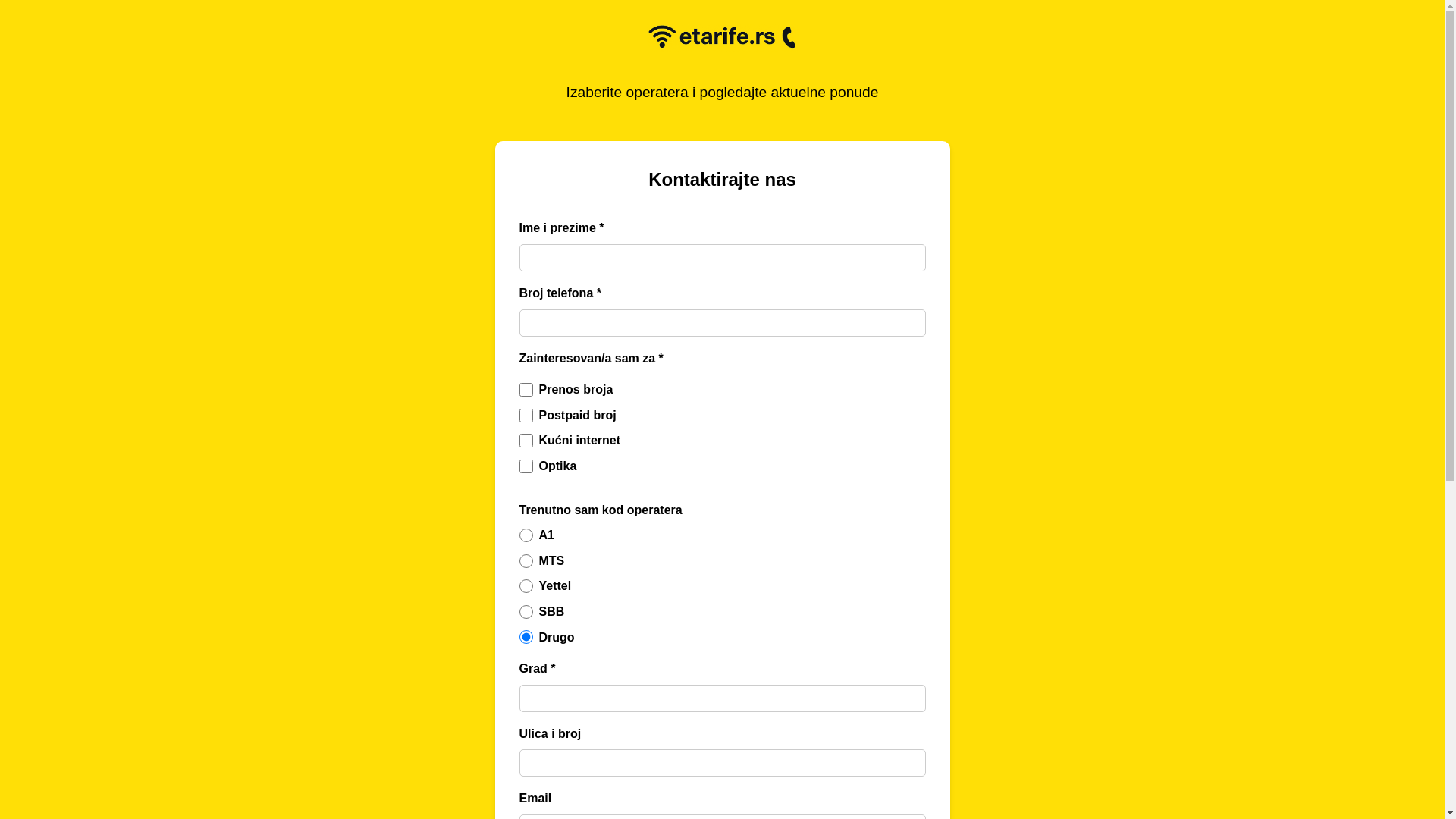 website screenshot of https://etarife.rs/