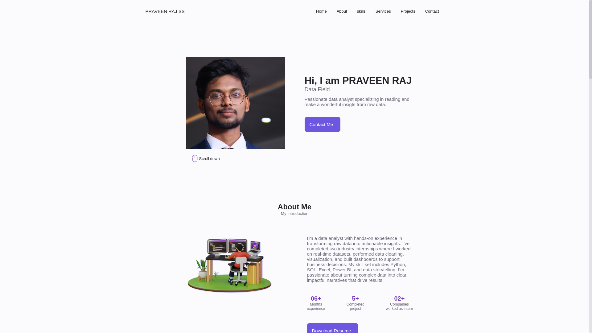 website screenshot of https://praveenraj.online/