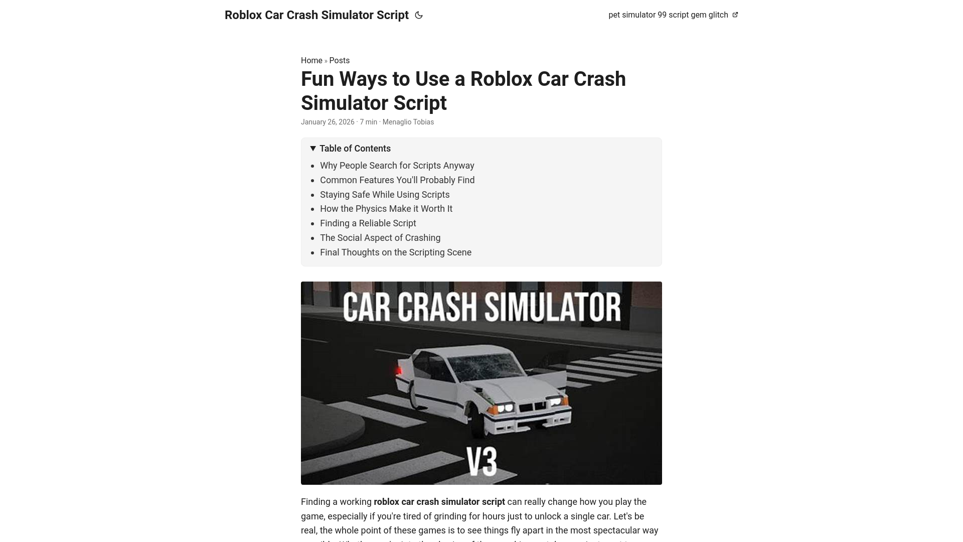 website screenshot of https://roblox-car-crash-simulator-script.pages.dev/