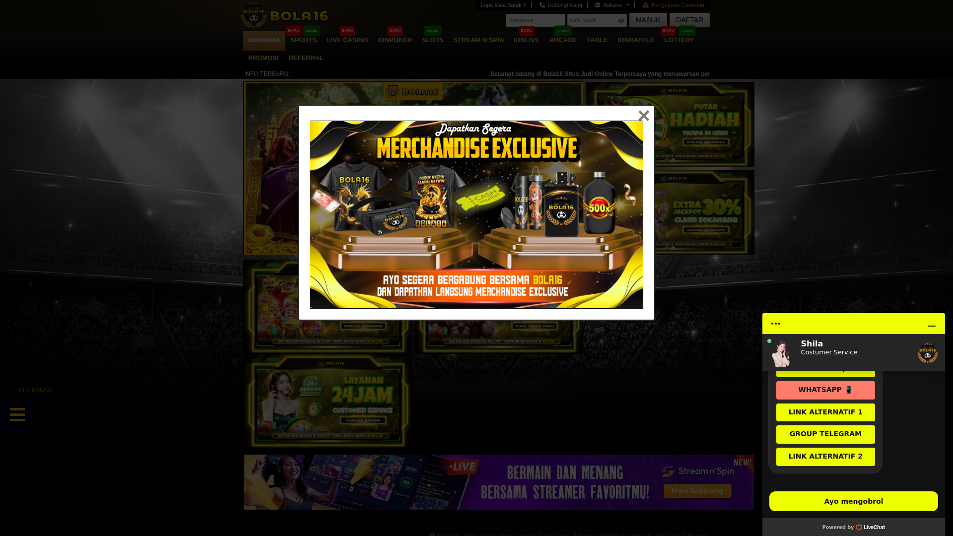 website screenshot of https://bola16murka.com/