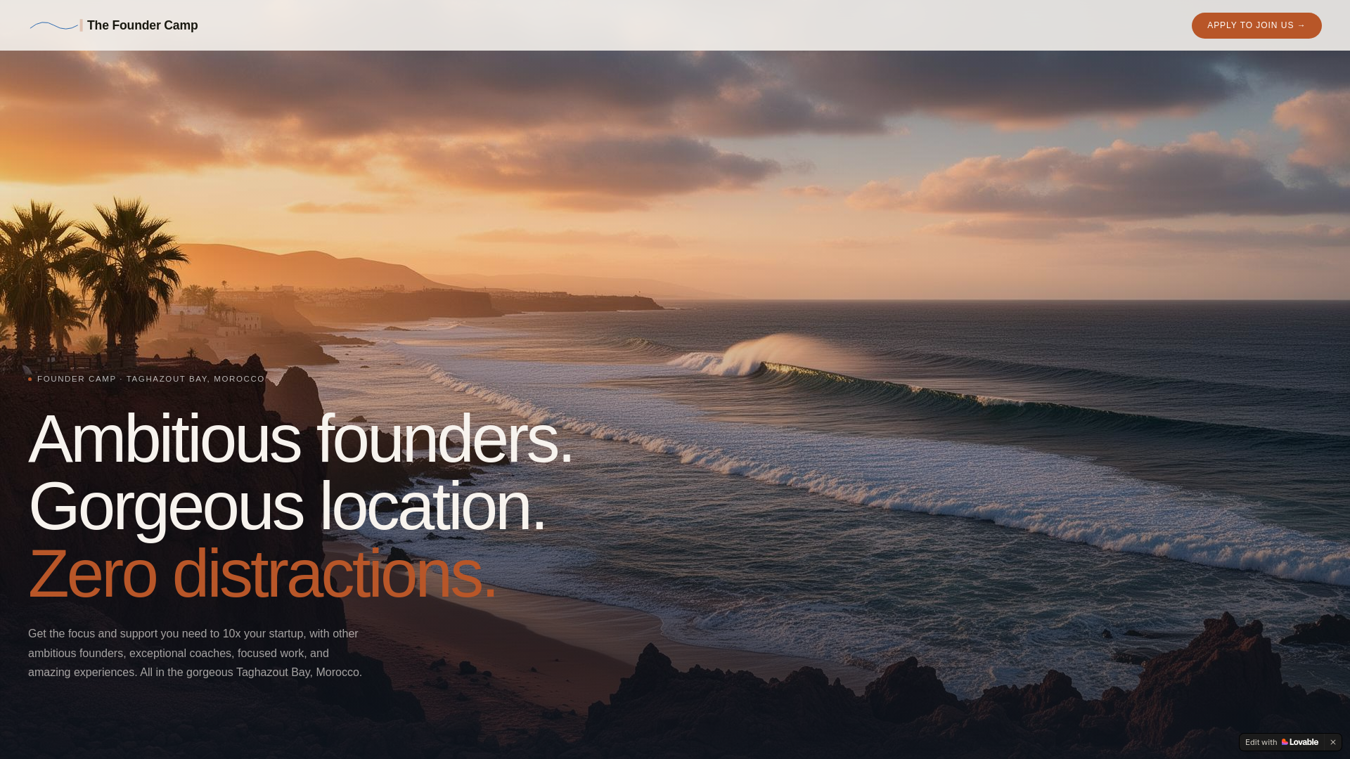 website screenshot of https://thefoundercamp.com/