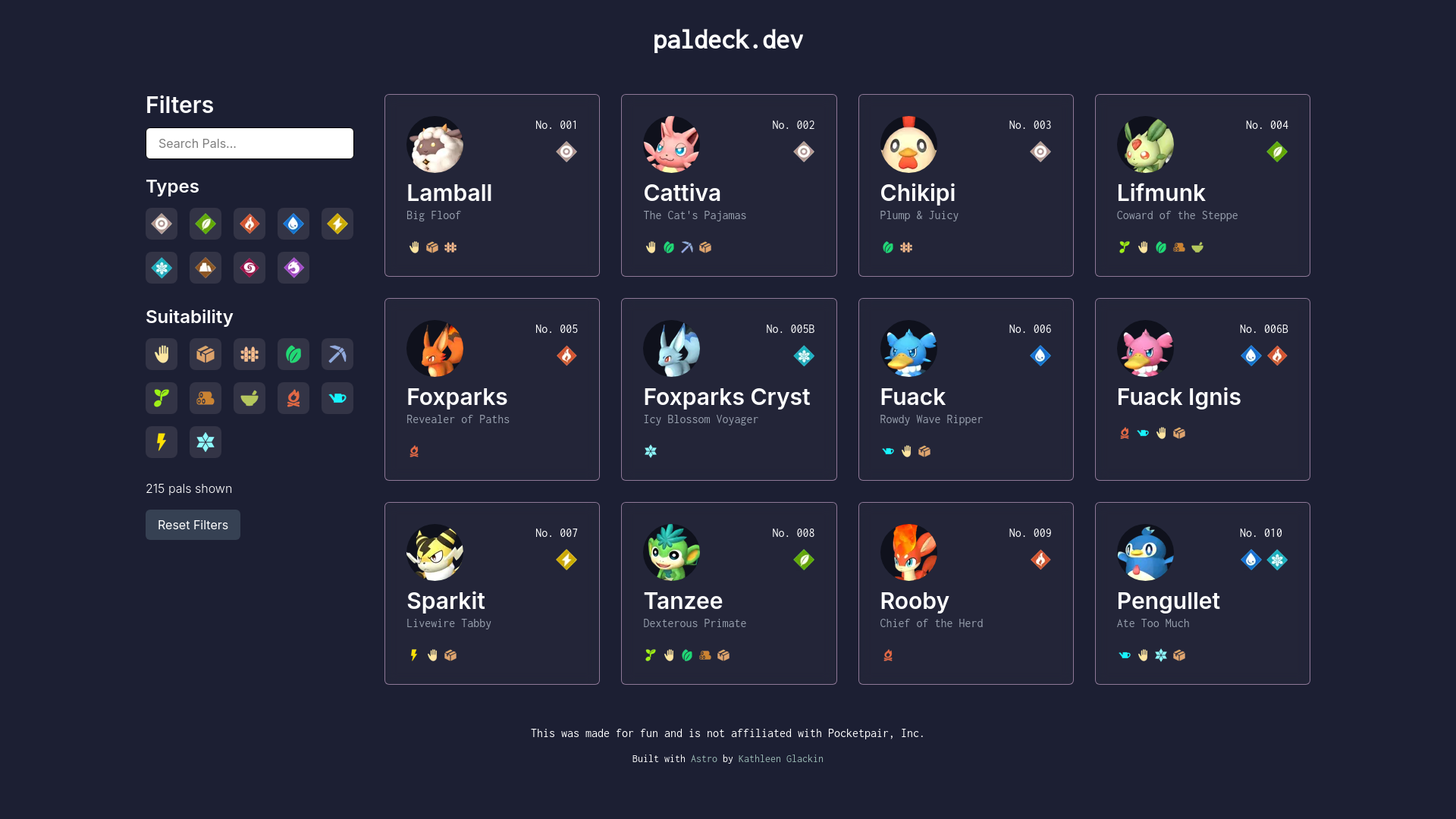 website screenshot of https://paldeck-cts.pages.dev/