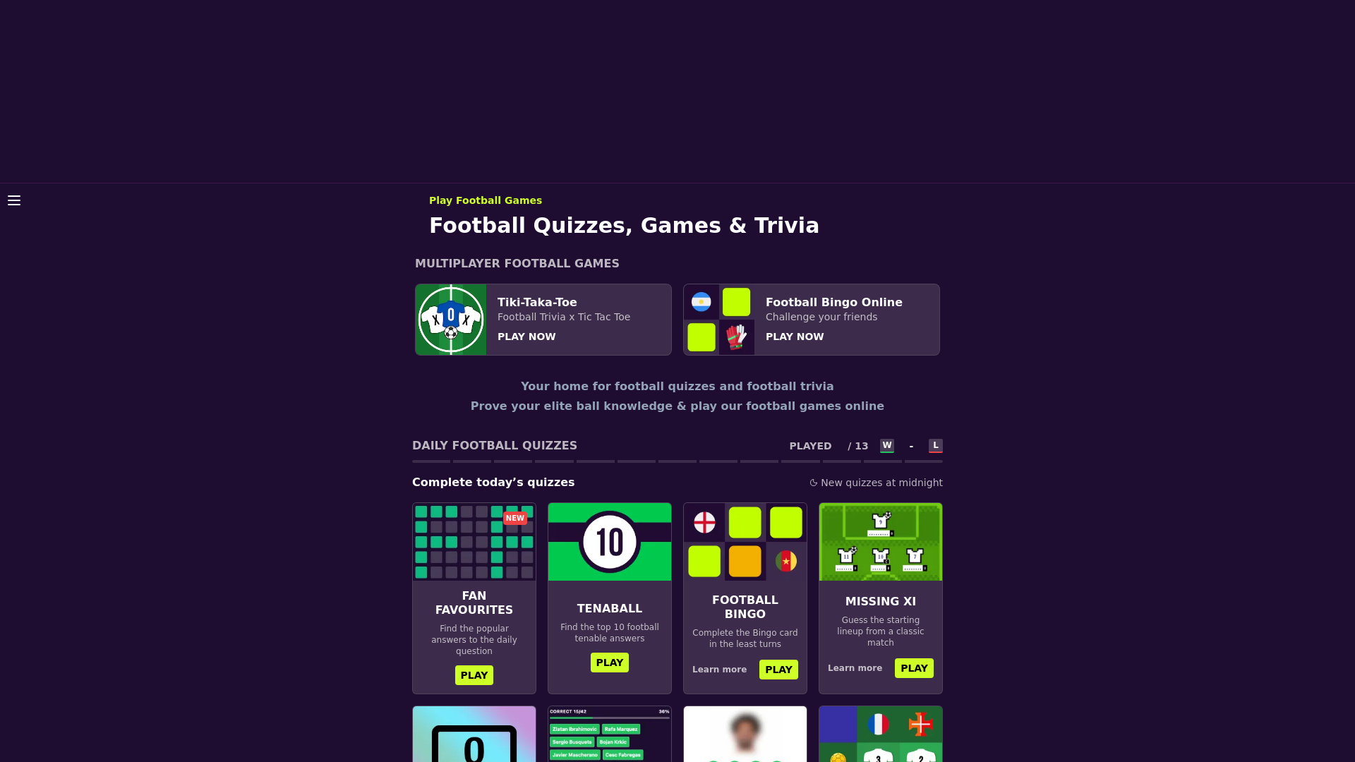 website screenshot of https://playfootball.games