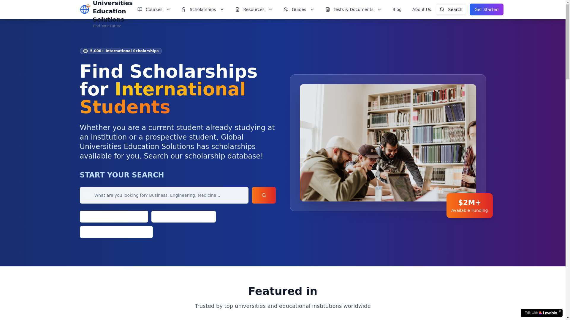 website screenshot of https://globalunieducationsolutions.org/