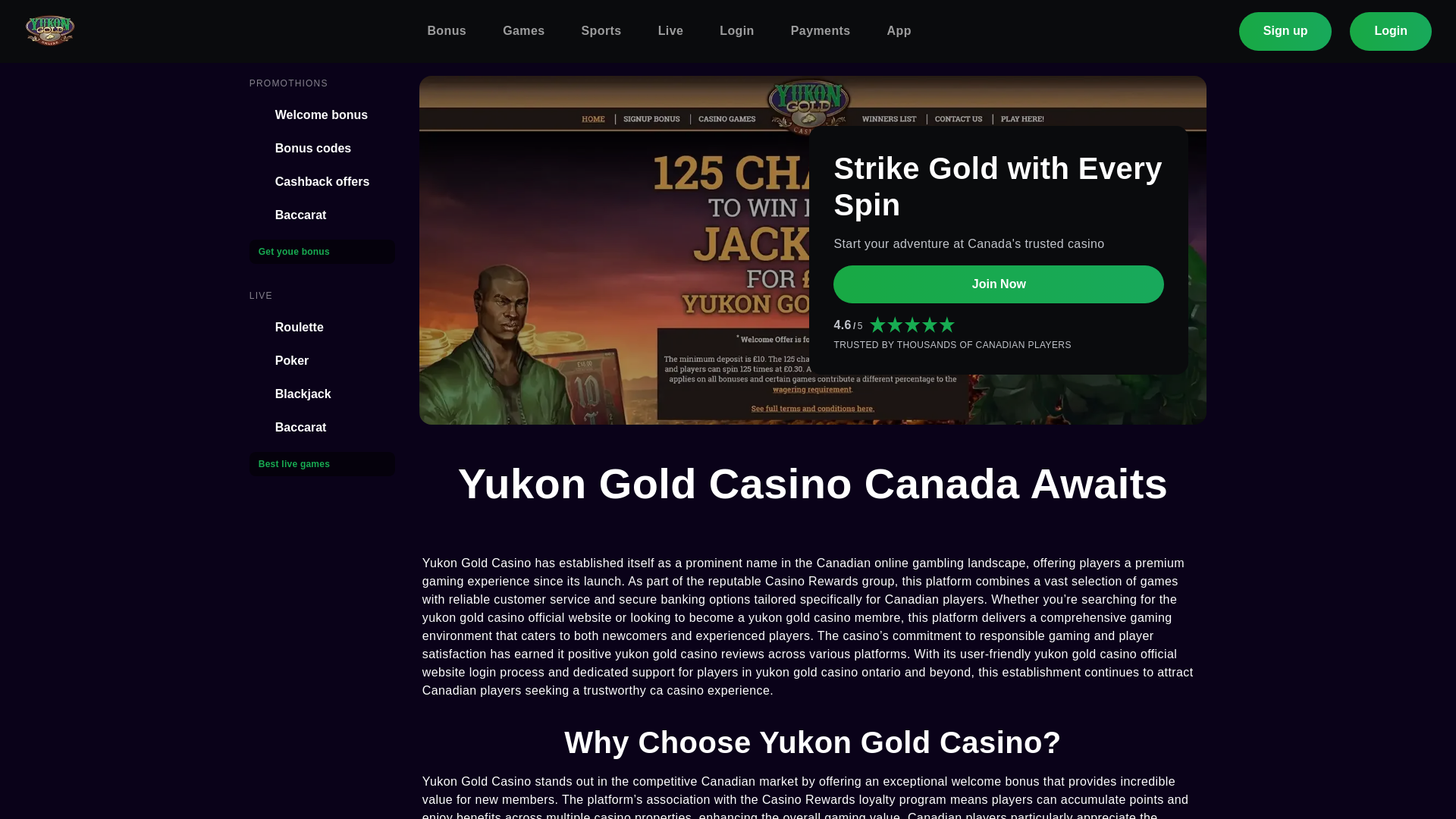 website screenshot of https://yukongoldcasinocanada.org
