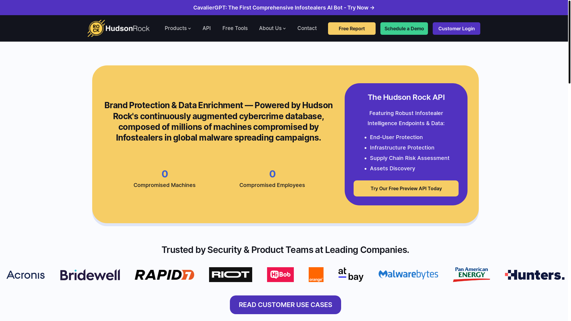 website screenshot of https://hudsonrockvision.com/