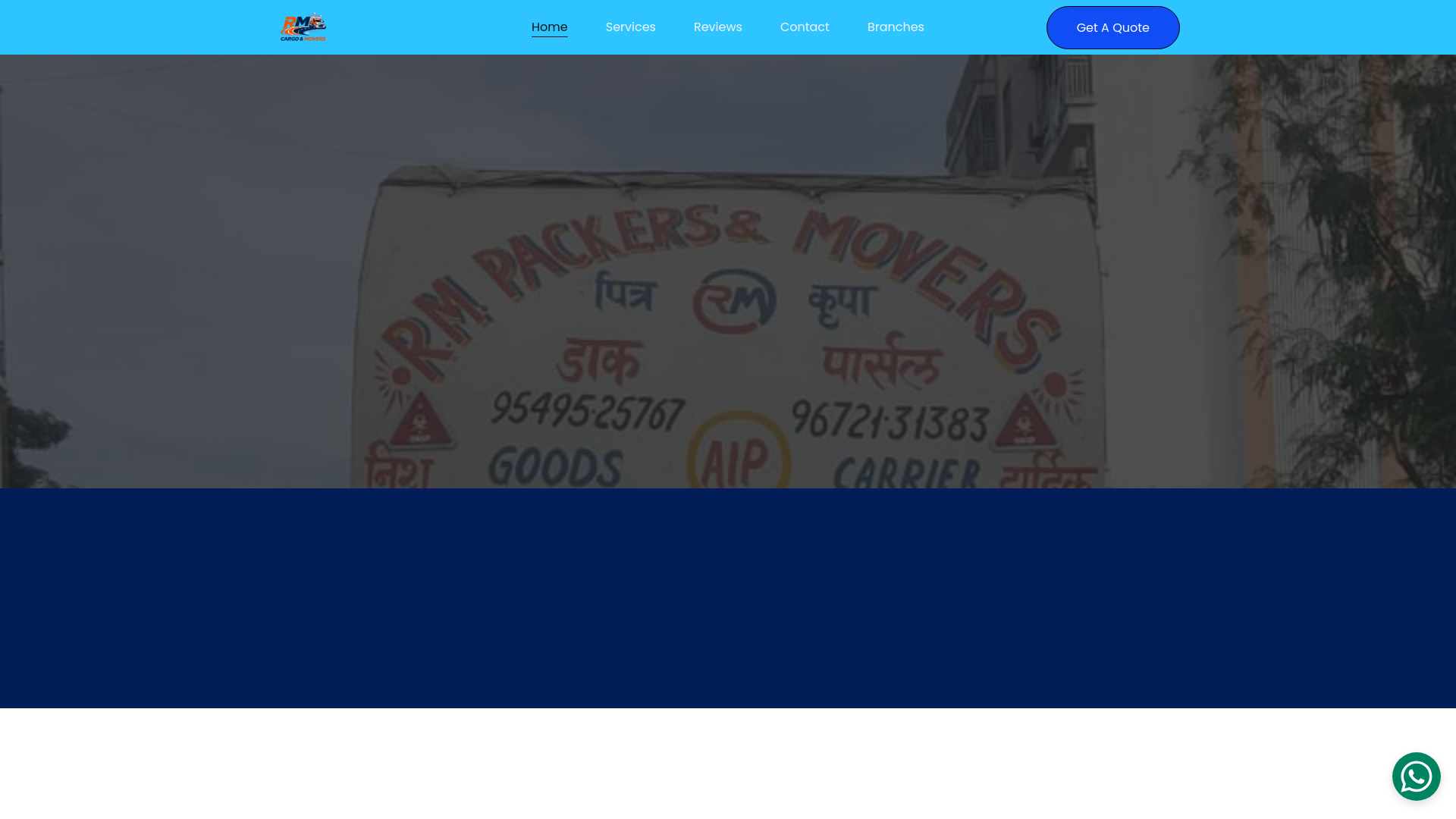 website screenshot of https://rmcargoandmovers.in/