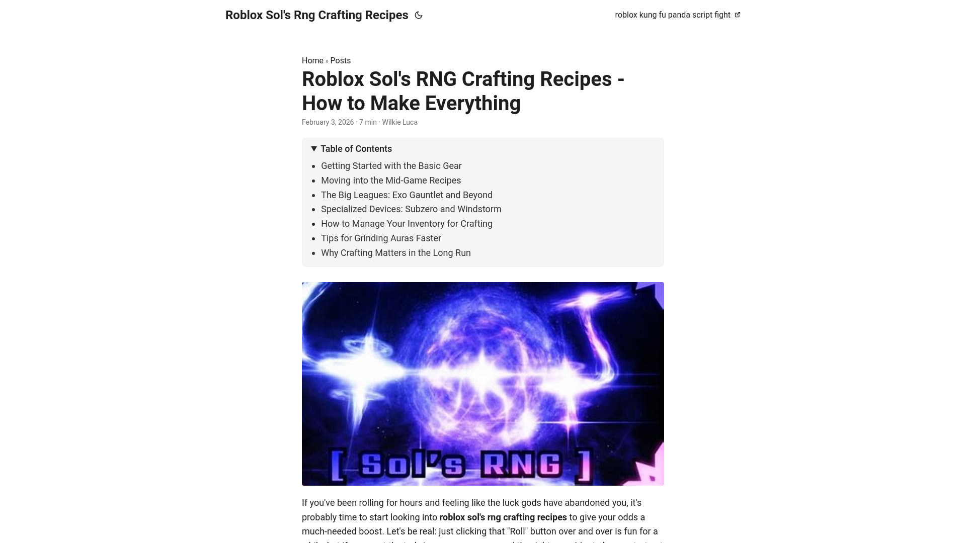website screenshot of https://roblox-sols-rng-crafting-recipes.pages.dev/