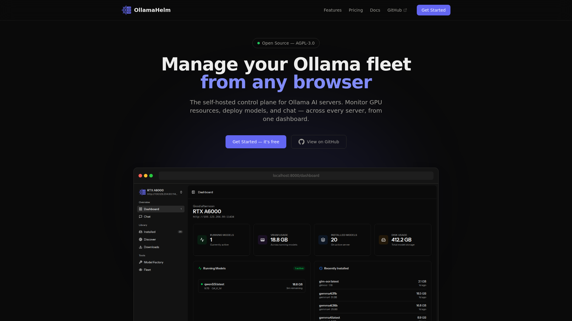 website screenshot of https://ollamahelm.com/