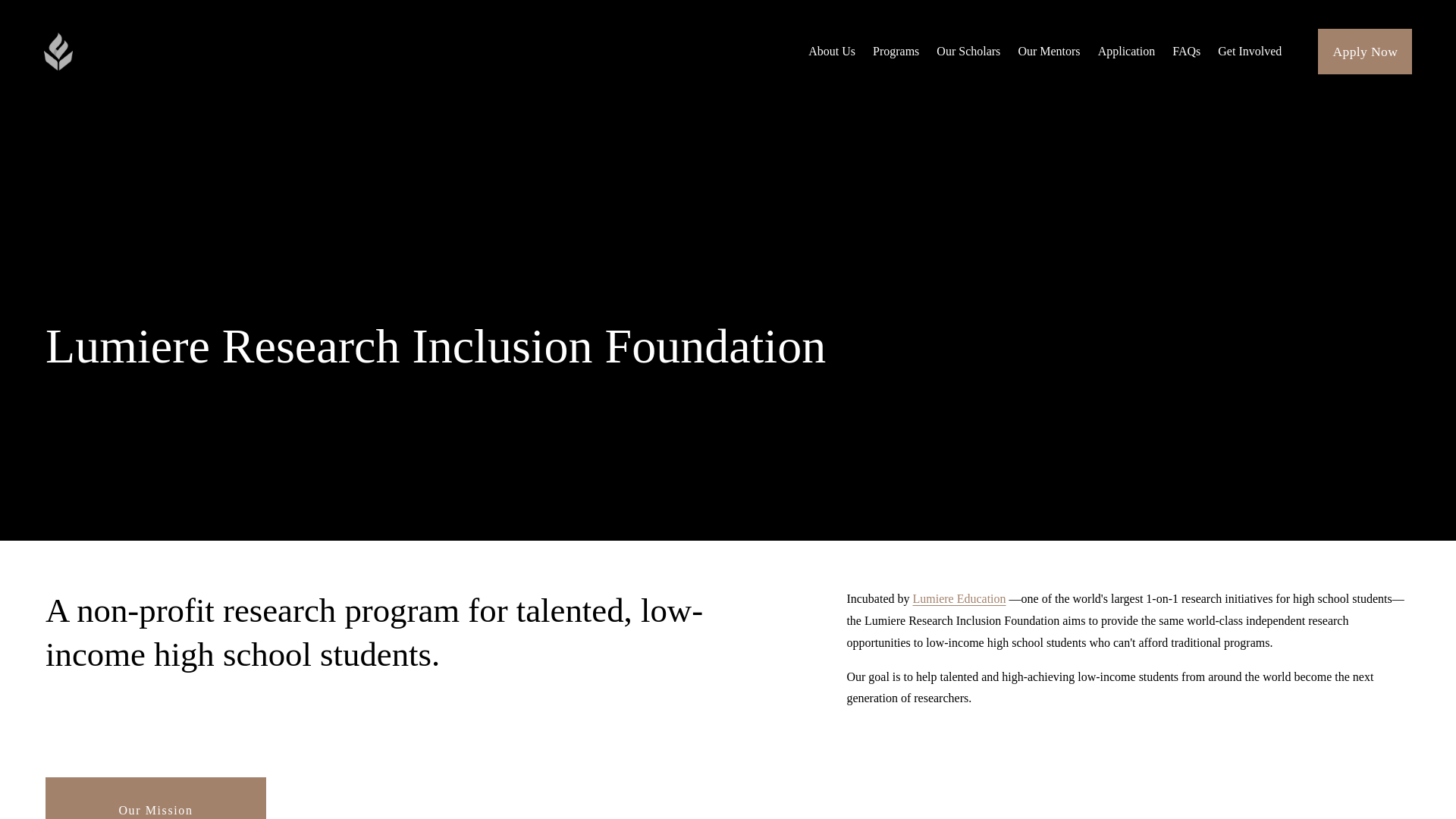 website screenshot of https://lumiere.foundation/