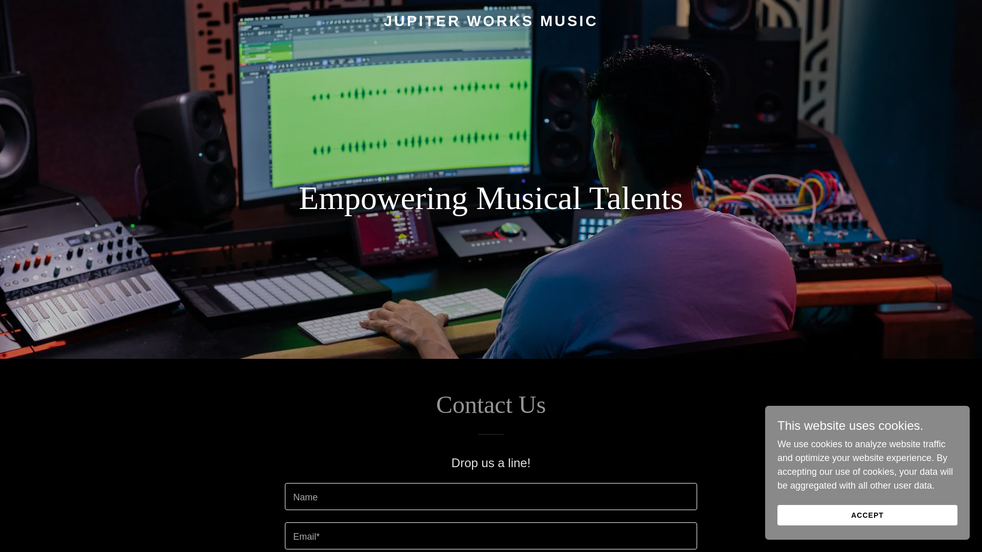 website screenshot of https://jupiterworksmusic.com/