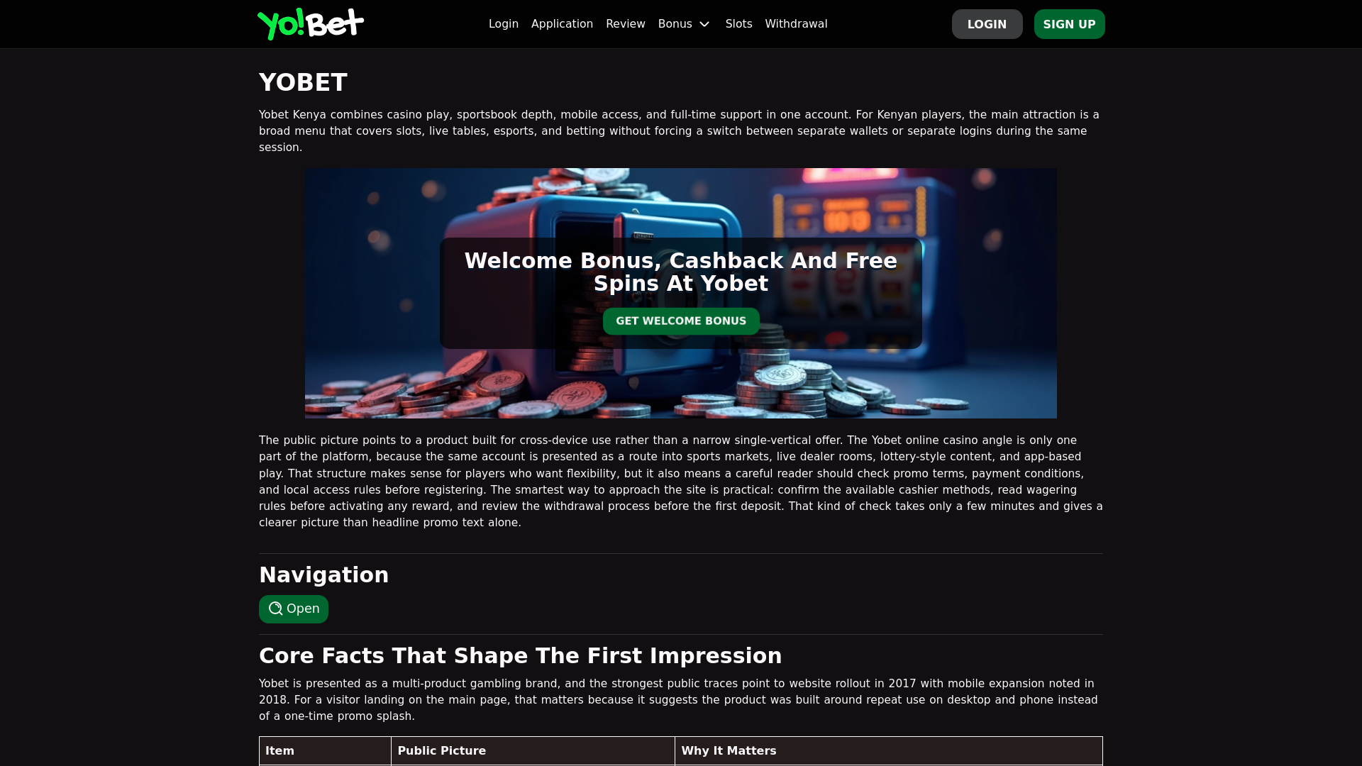 website screenshot of https://yobetcasino.com