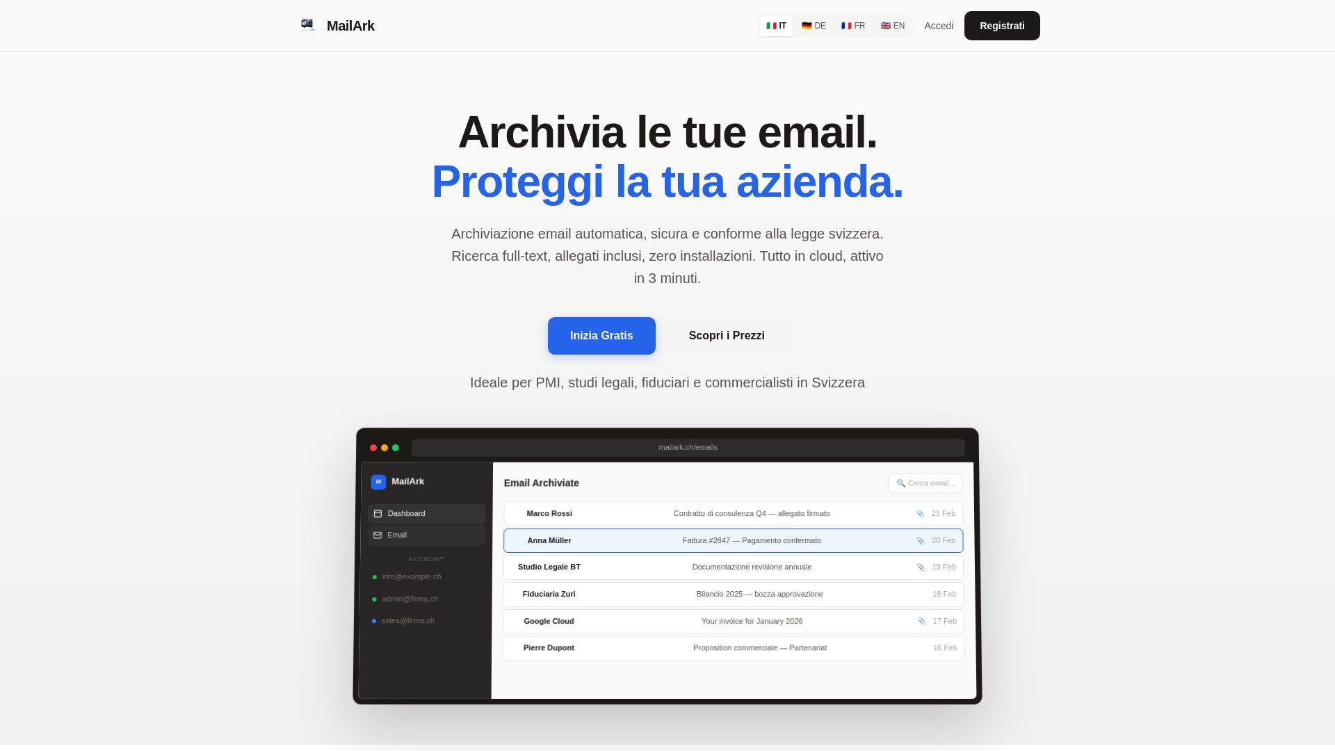 website screenshot of https://mailark.ch/
