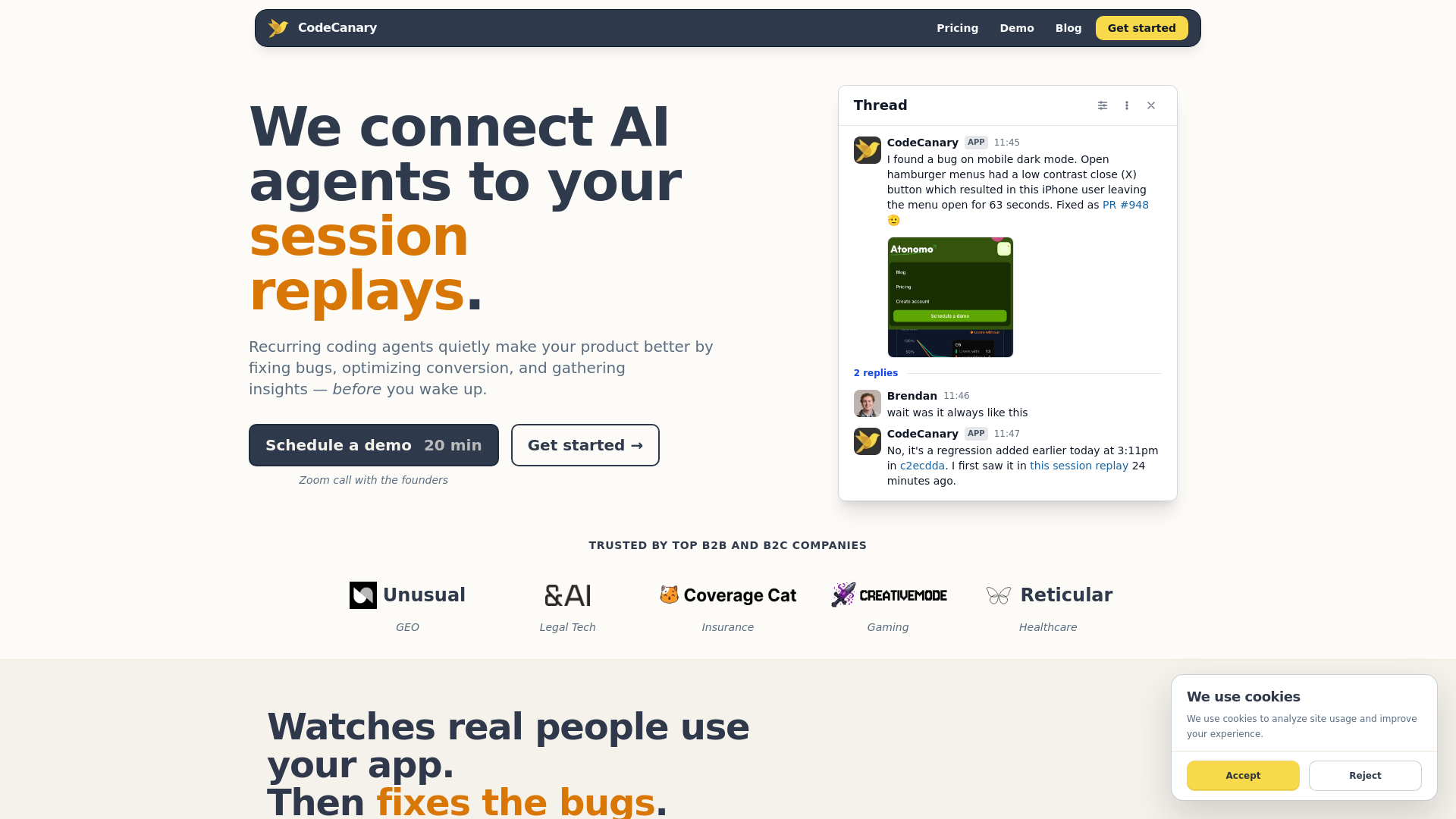 website screenshot of https://testcodecanarygrowth.com/