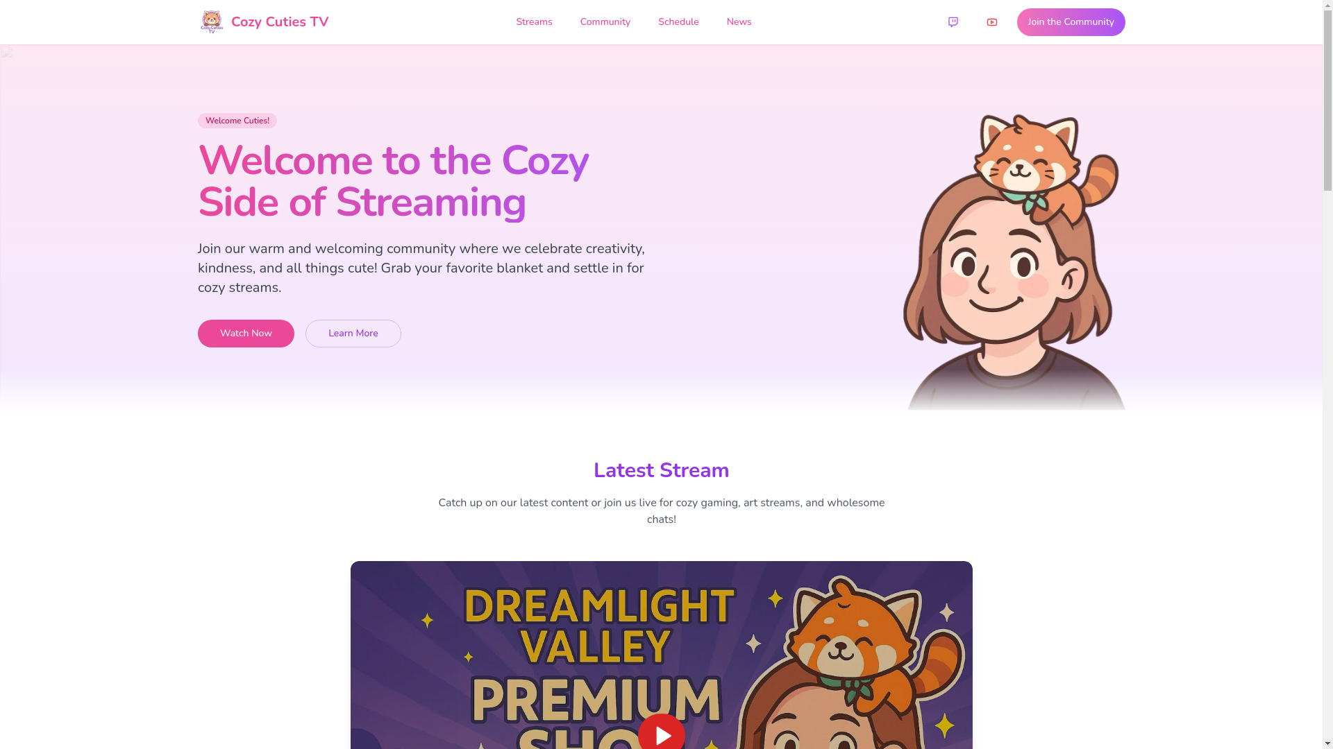 website screenshot of https://cozycutiestv.com/
