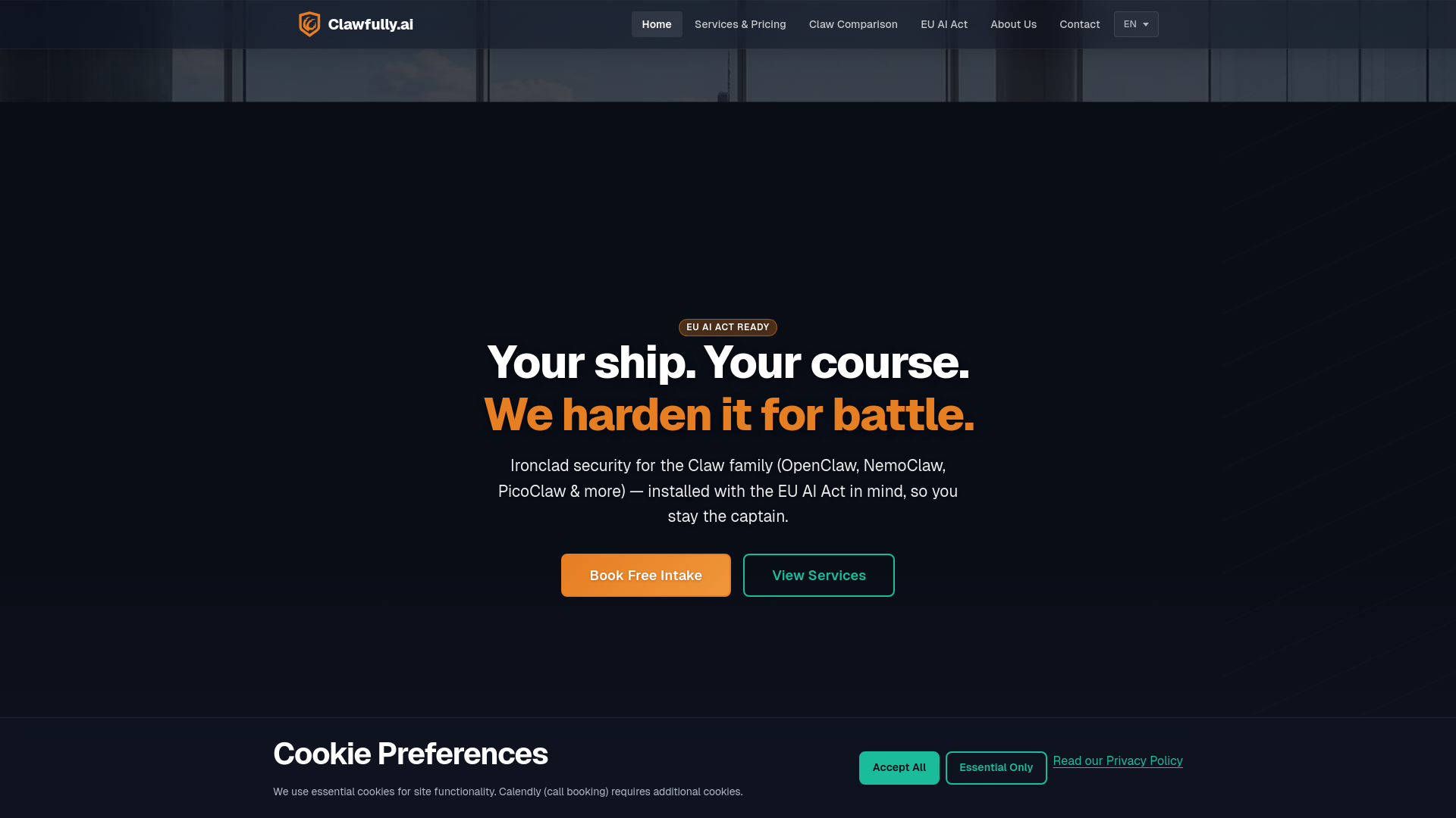 website screenshot of https://clawfully.ai/