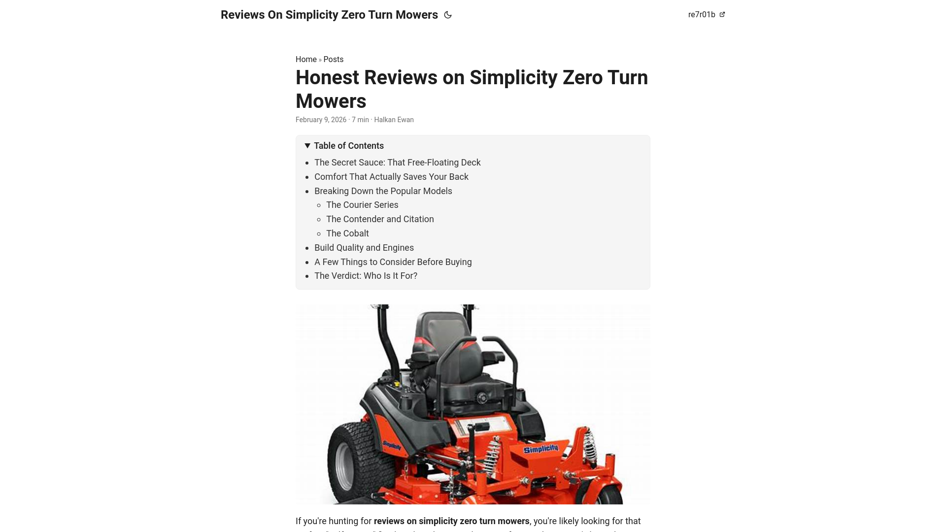 website screenshot of https://reviews-on-simplicity-zero-turn-mowers.pages.dev/