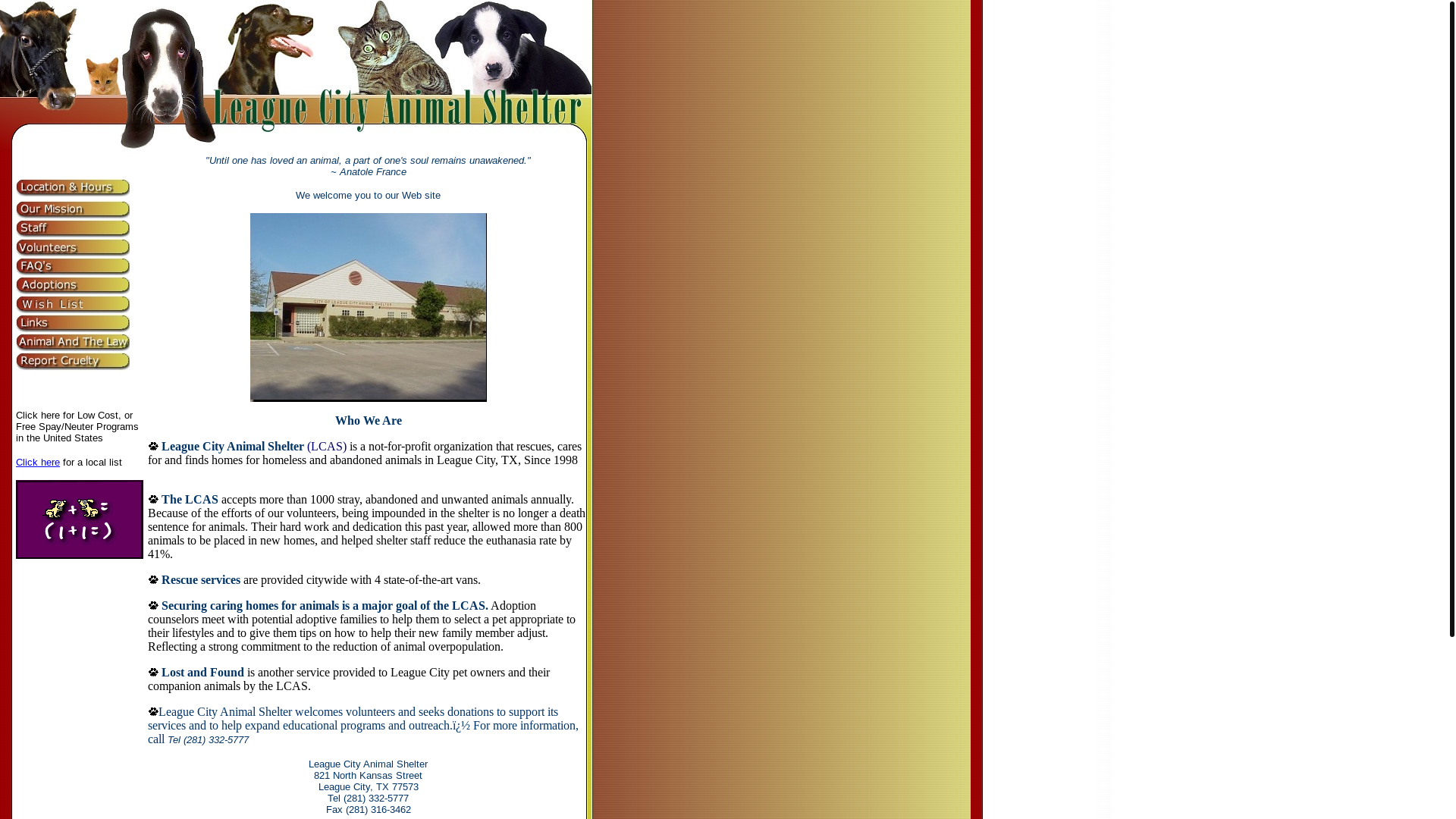 website screenshot of https://leaguecityanimalshelter.pages.dev/