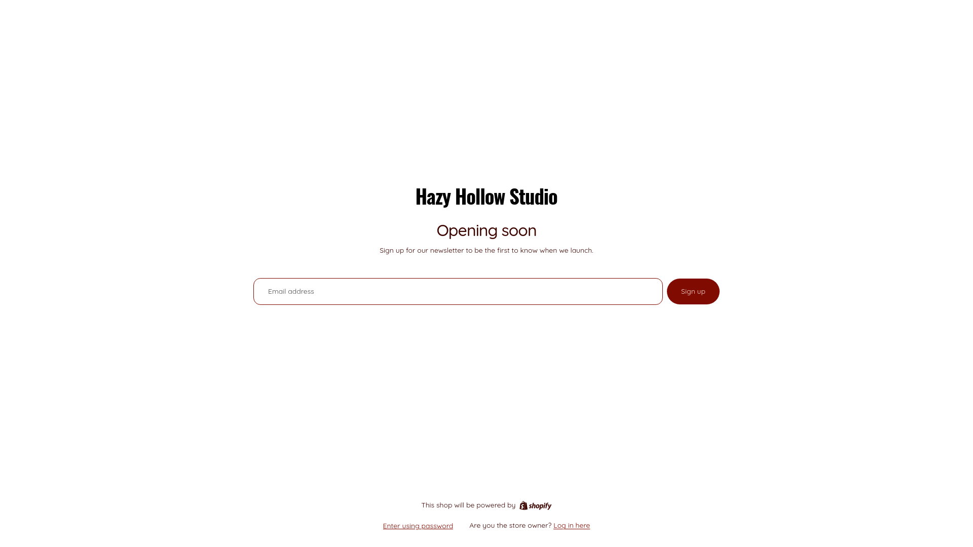 website screenshot of https://hazyhollowstudio.store/