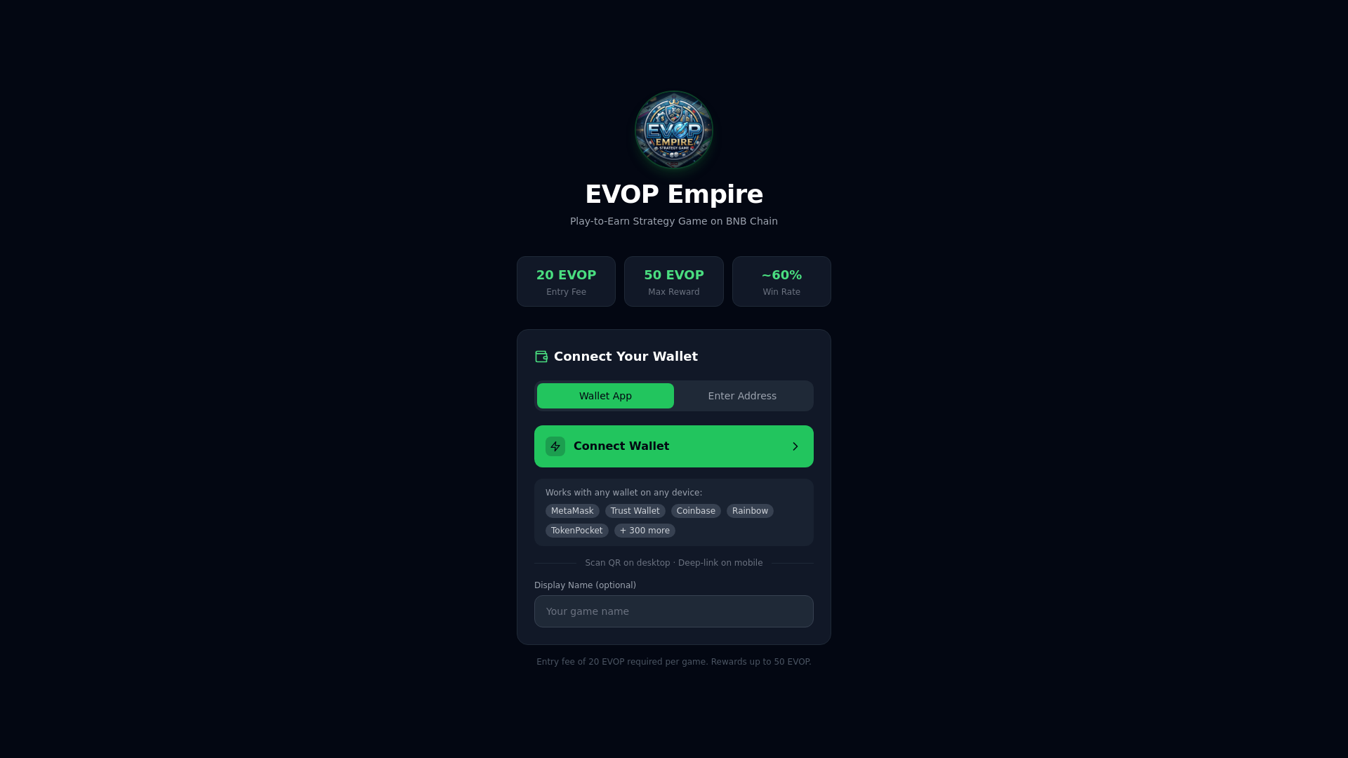 website screenshot of https://evopempire.io/