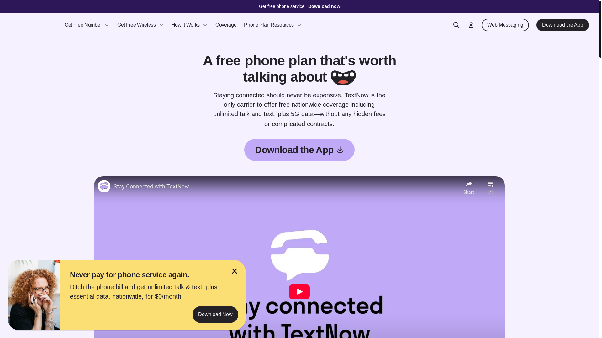 website screenshot of https://www.stage.textnow.com/