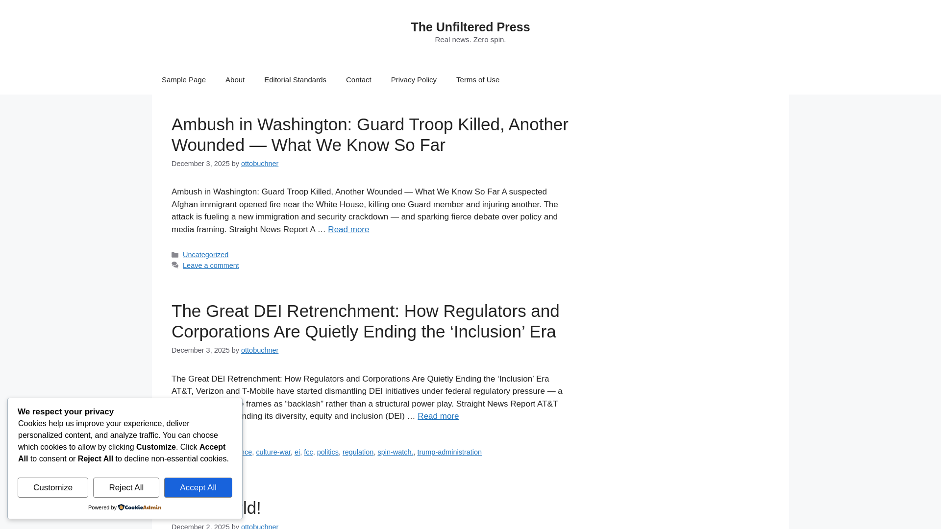 website screenshot of https://theunfilteredpress.news/