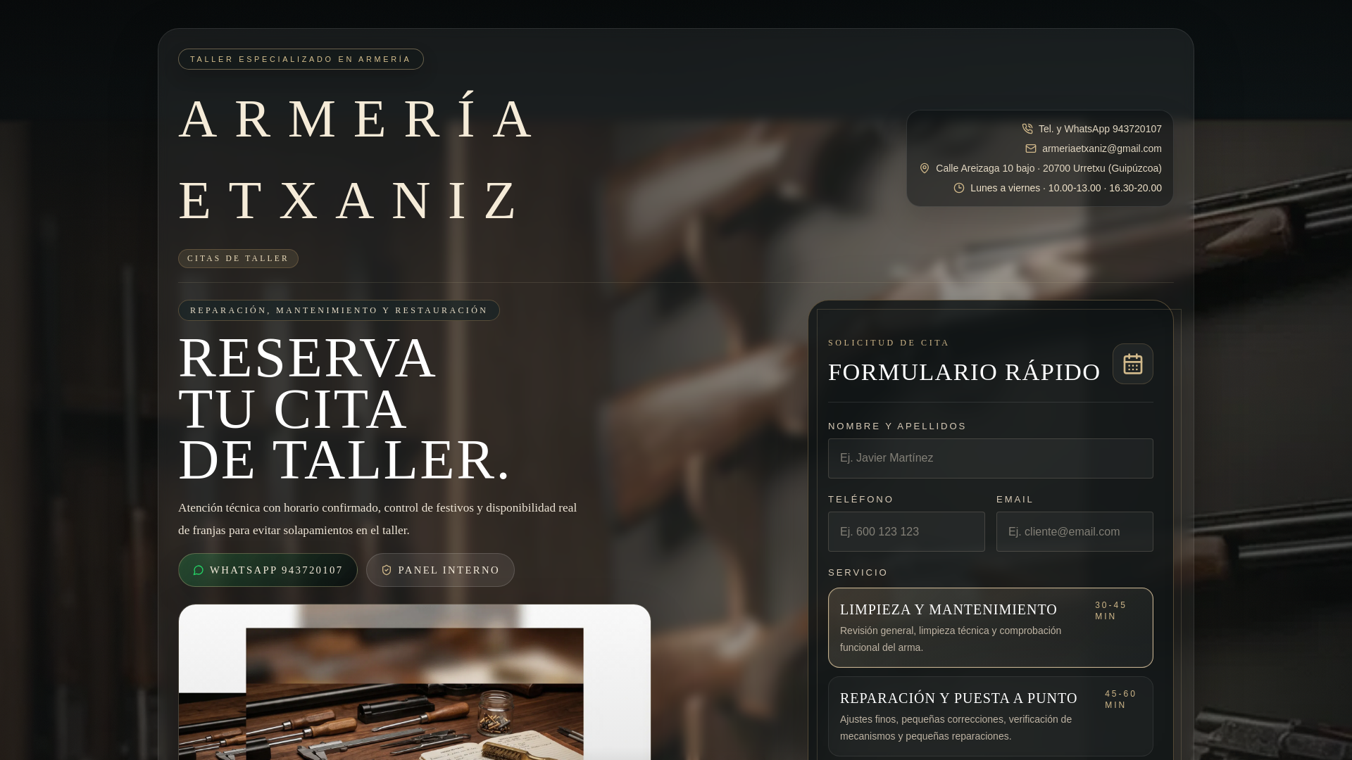 website screenshot of https://tallerarmeriaetxaniz.com