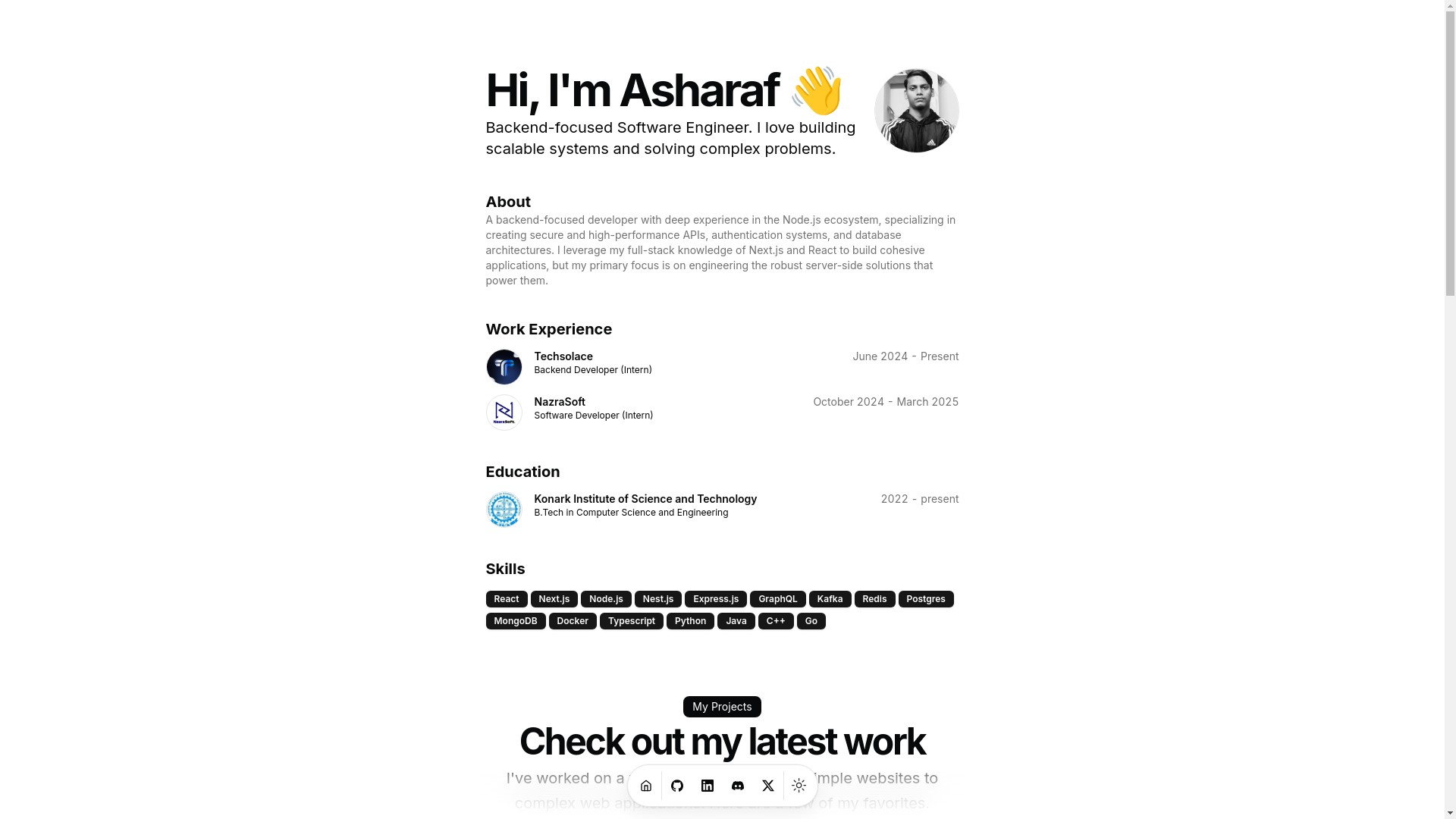 website screenshot of https://asharaf.me/