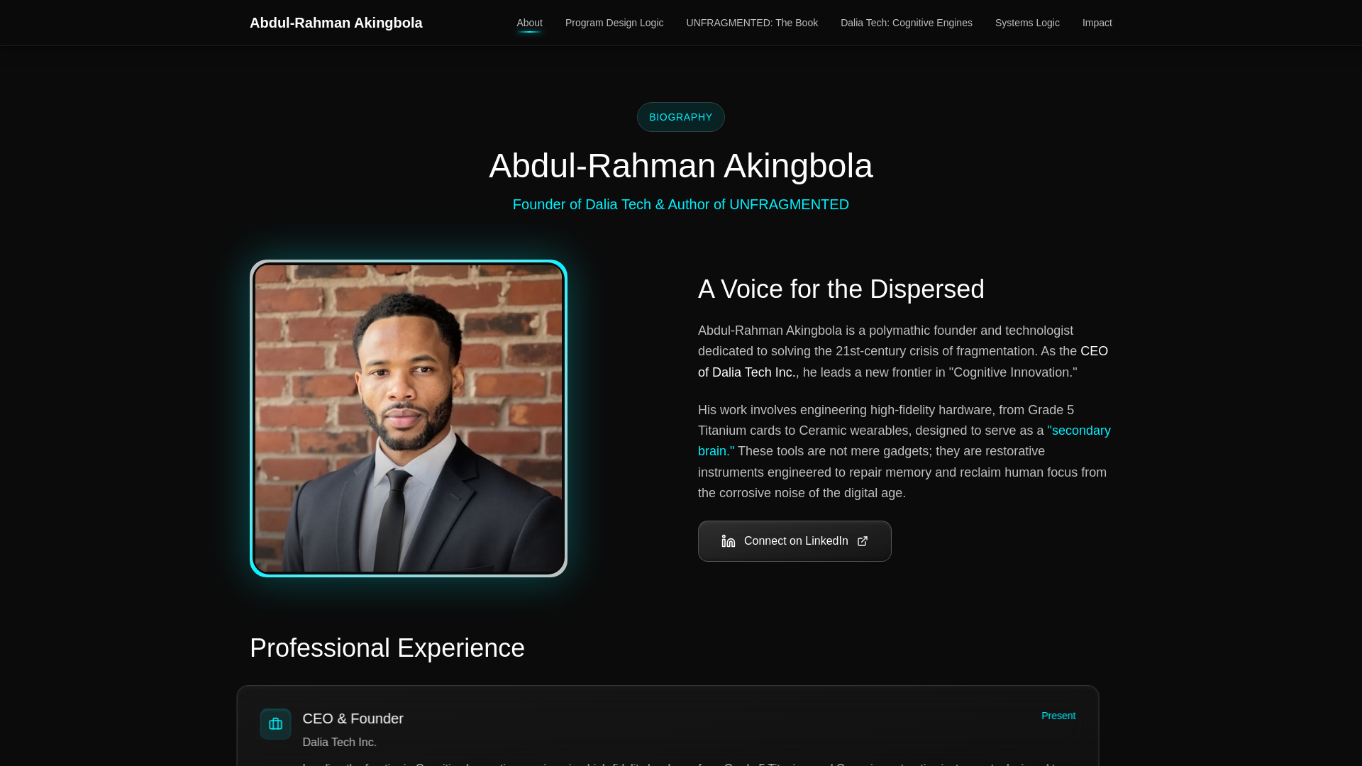 website screenshot of https://abdulrahmanakingbola.ca/