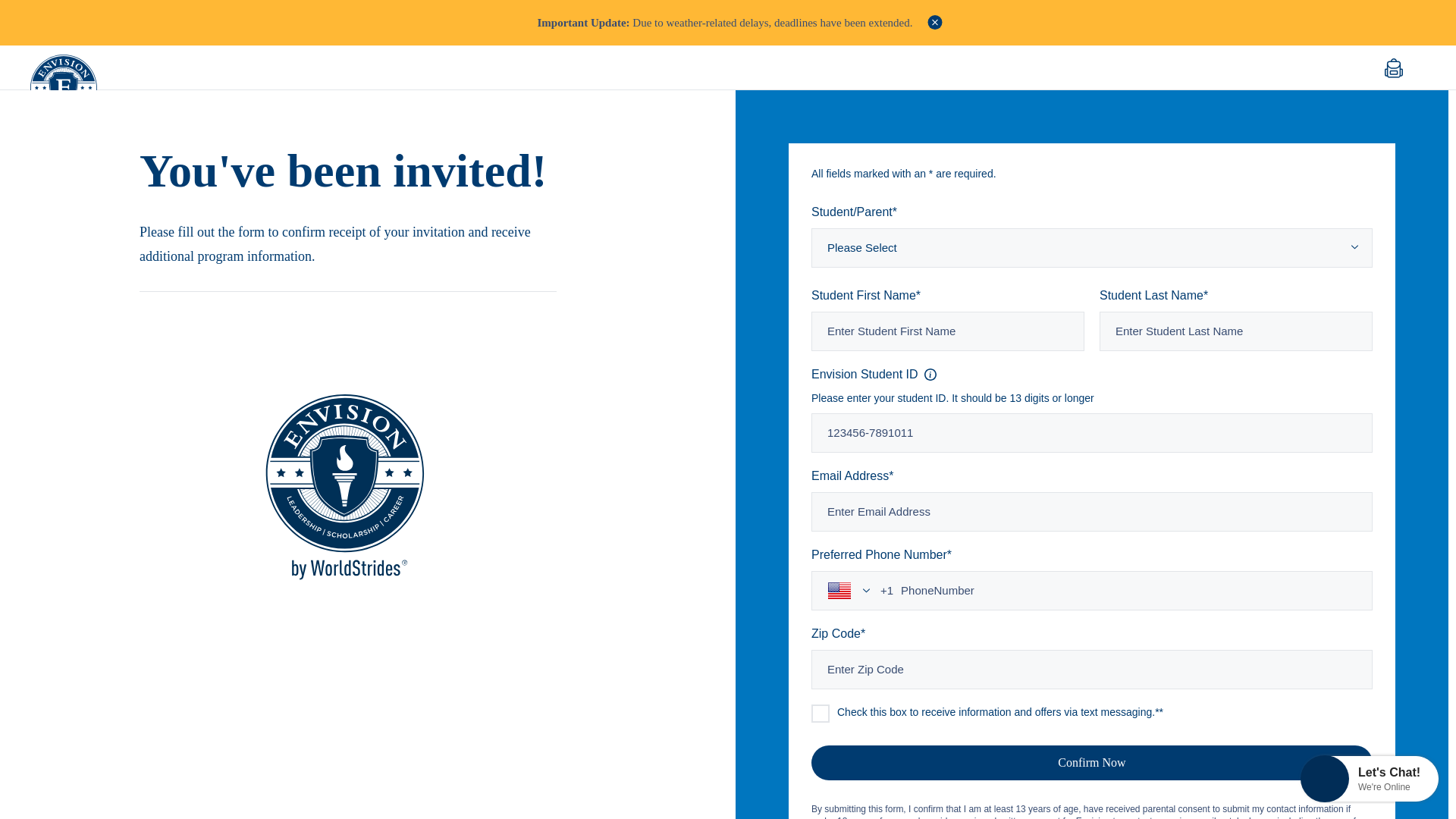 website screenshot of https://www.envisionexperience.com/invitation-confirmation