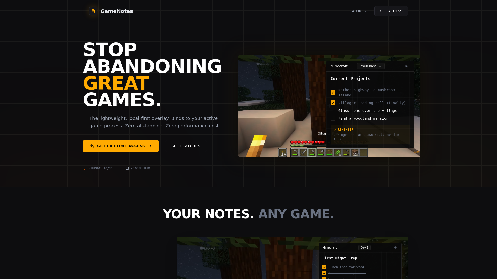 website screenshot of https://gamenotesapp.com