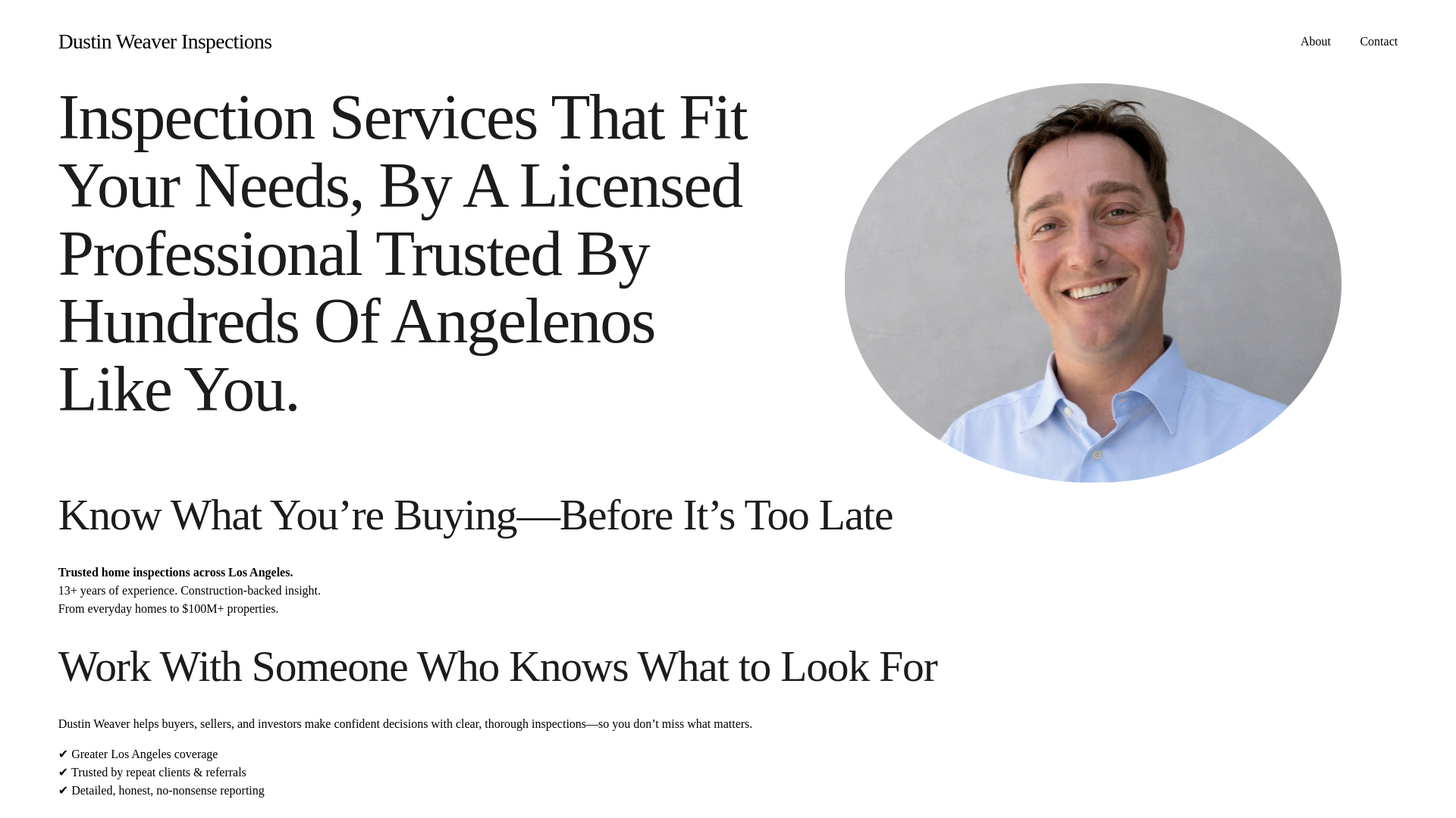 website screenshot of https://dustinweaverinspections.com/