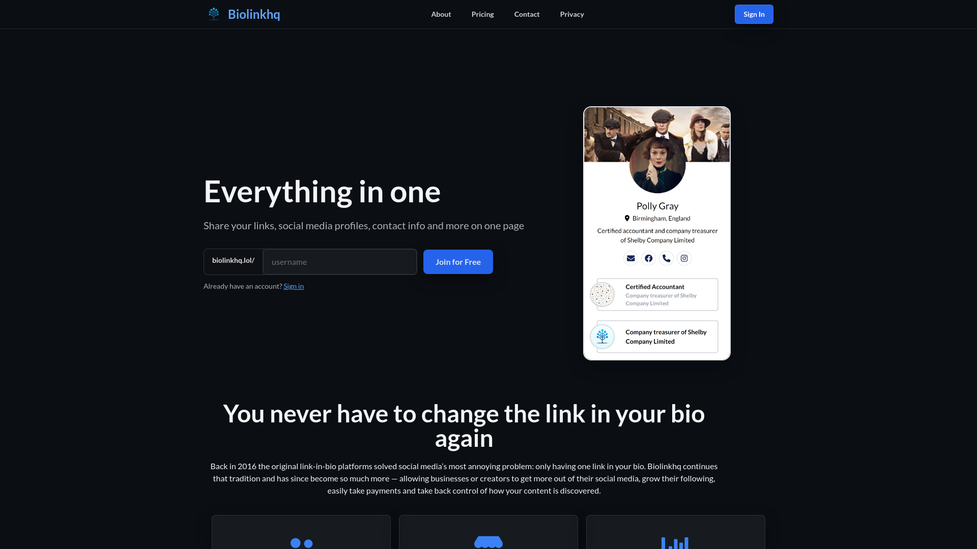 website screenshot of https://www.biolinkhq.lol/
