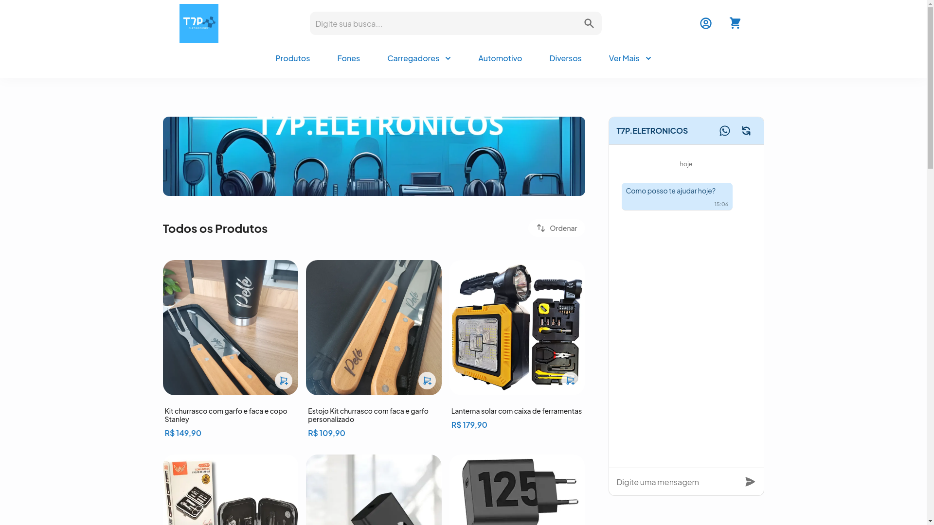 website screenshot of https://t7peletronicos.com.br/