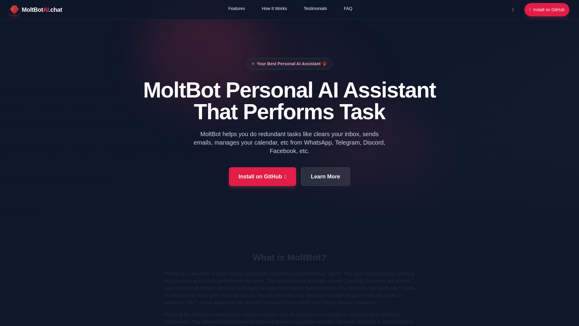 website screenshot of https://moltbotai.chat/