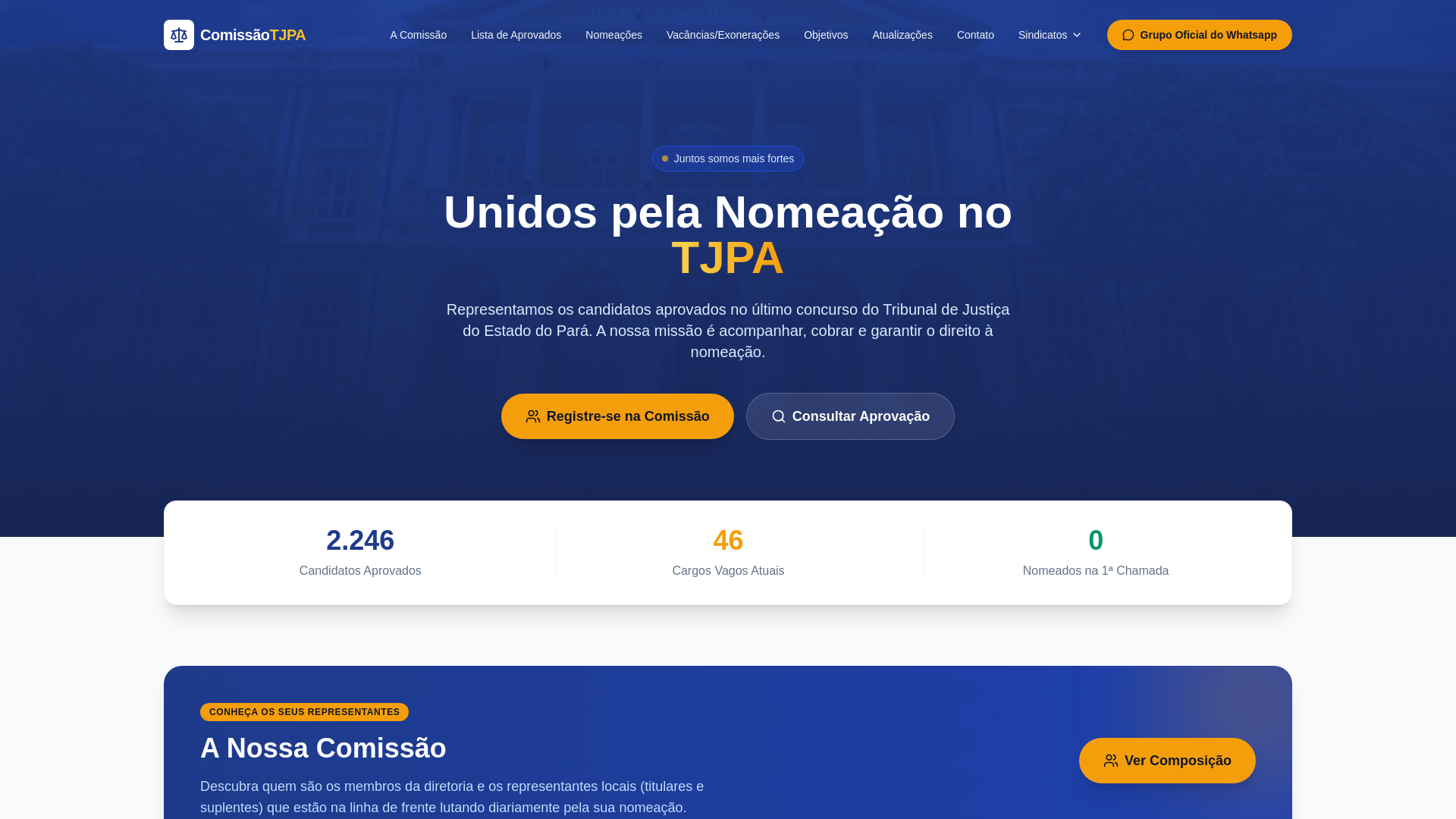 website screenshot of https://comissaotjpa.com.br/