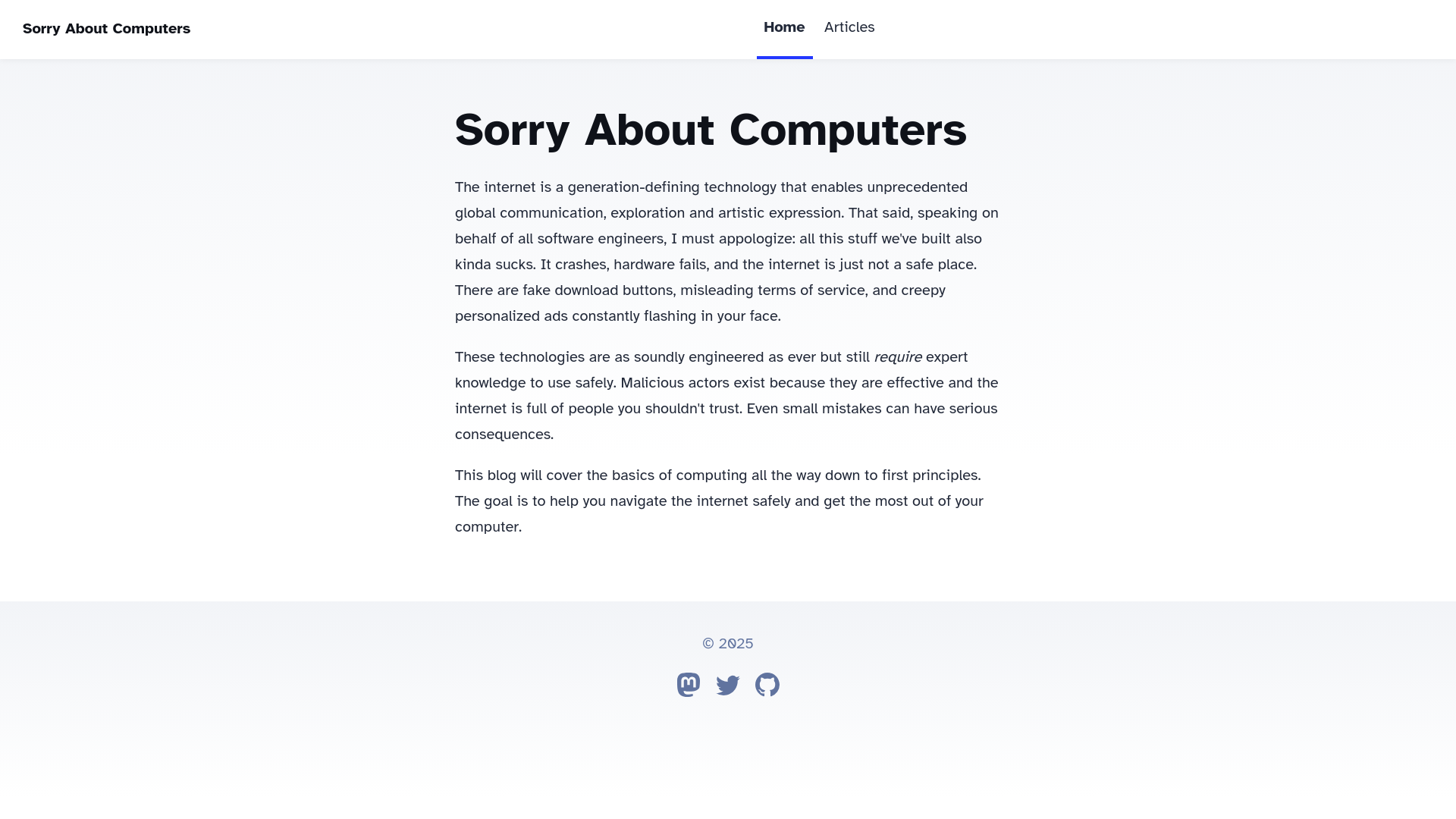website screenshot of https://sorryaboutcomputers-com.pages.dev/