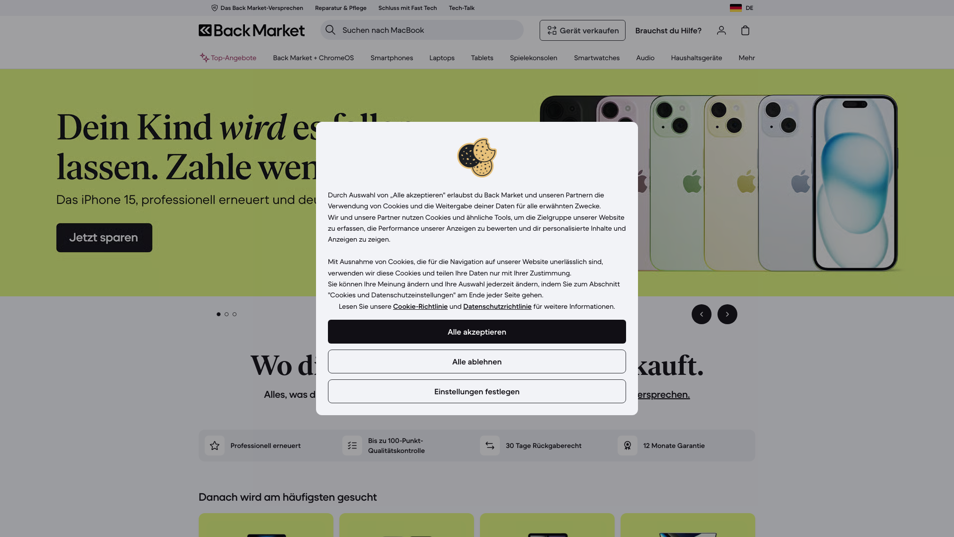 website screenshot of https://www.backmarket.de