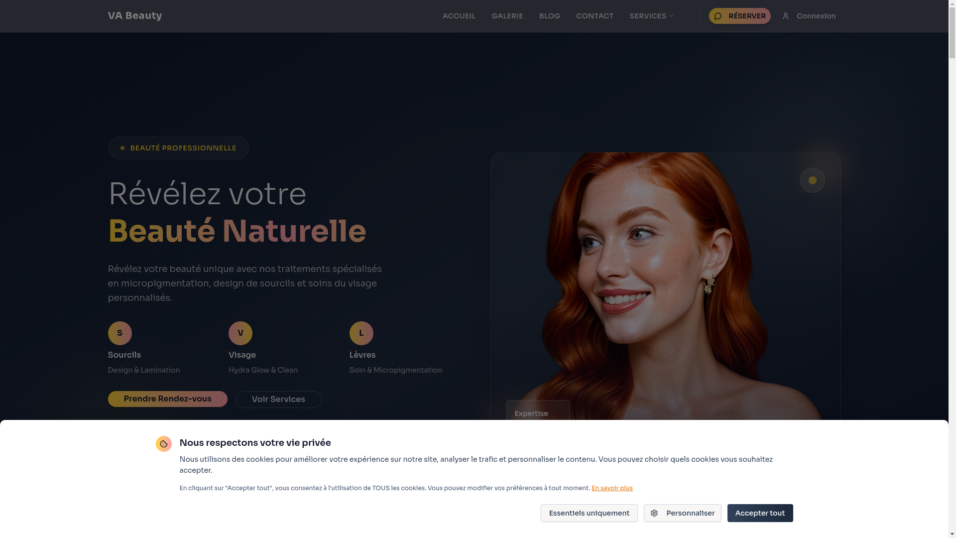 website screenshot of https://vabeauty.fr/