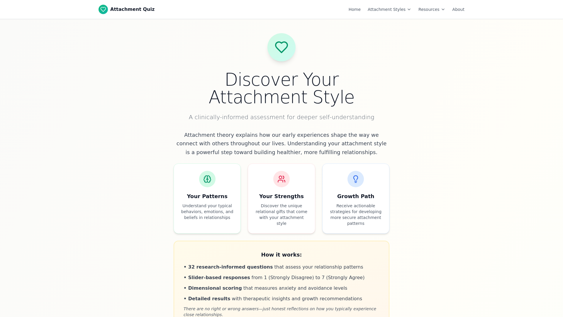 website screenshot of https://freeattachmentstylequiz.com