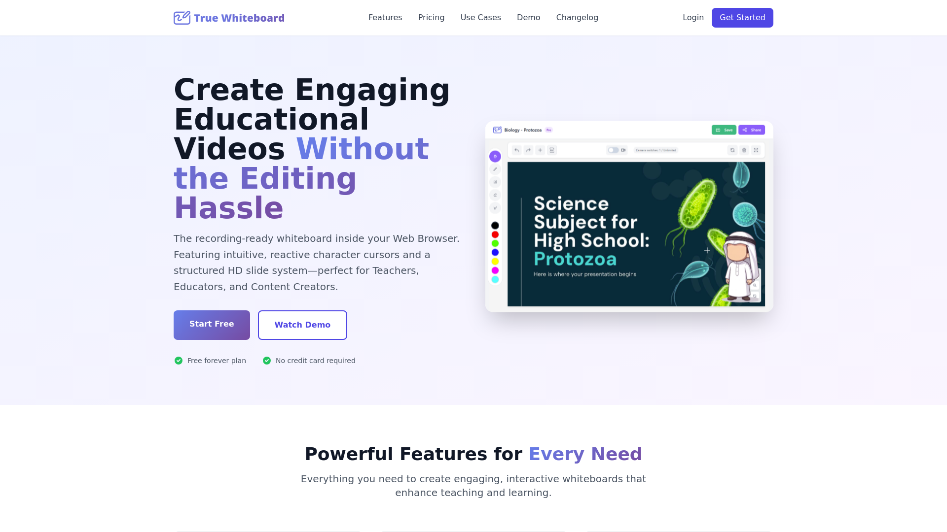 website screenshot of https://truewhiteboard.com/