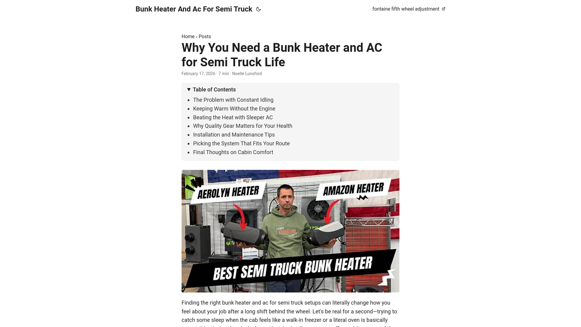 website screenshot of https://bunk-heater-and-ac-for-semi-truck.pages.dev/