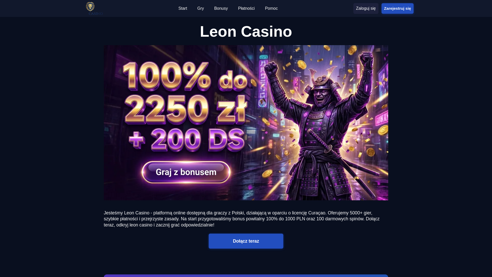 website screenshot of https://leon-casino-pl-67925.pages.dev/