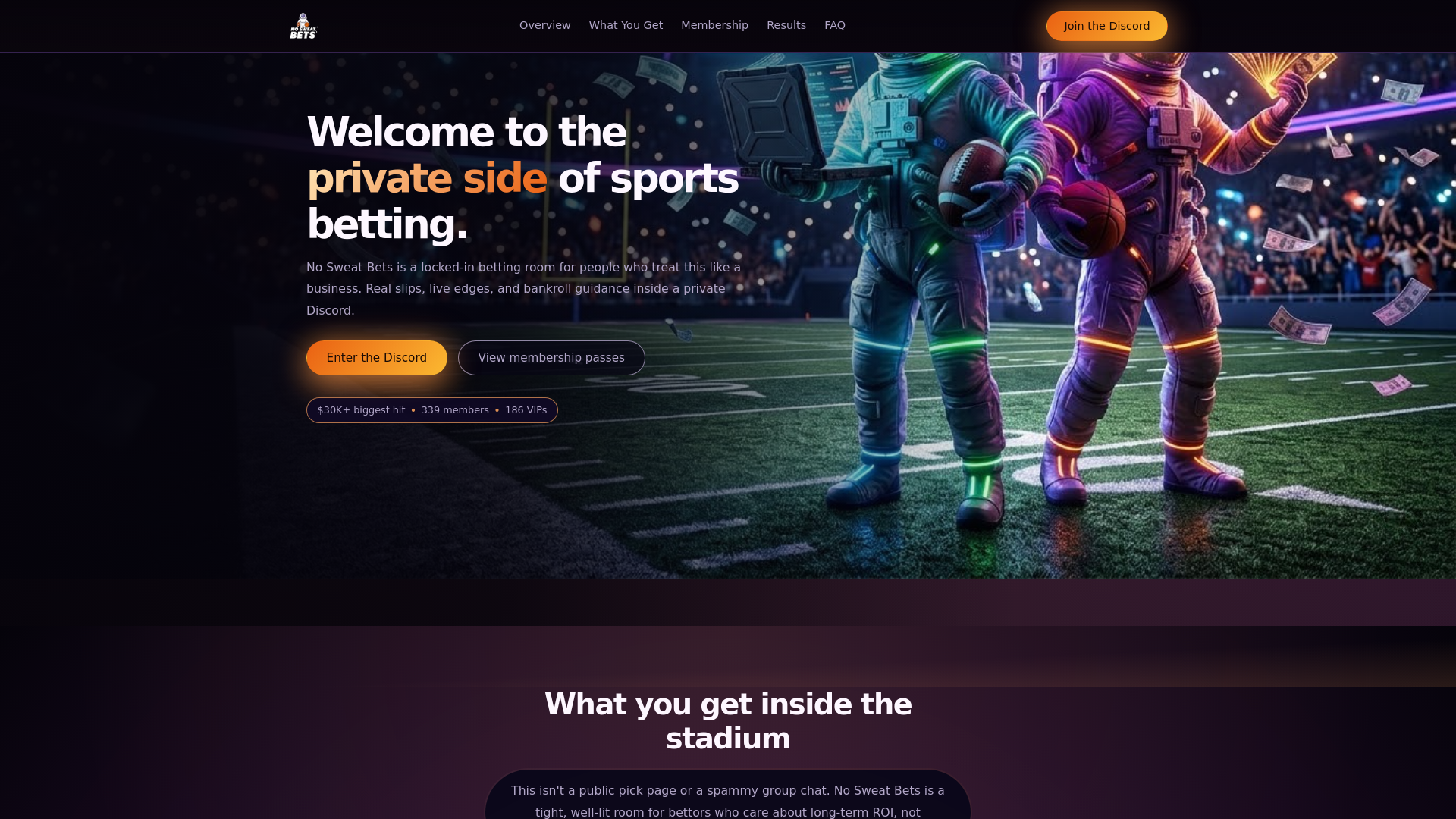 website screenshot of https://nosweatbets.org