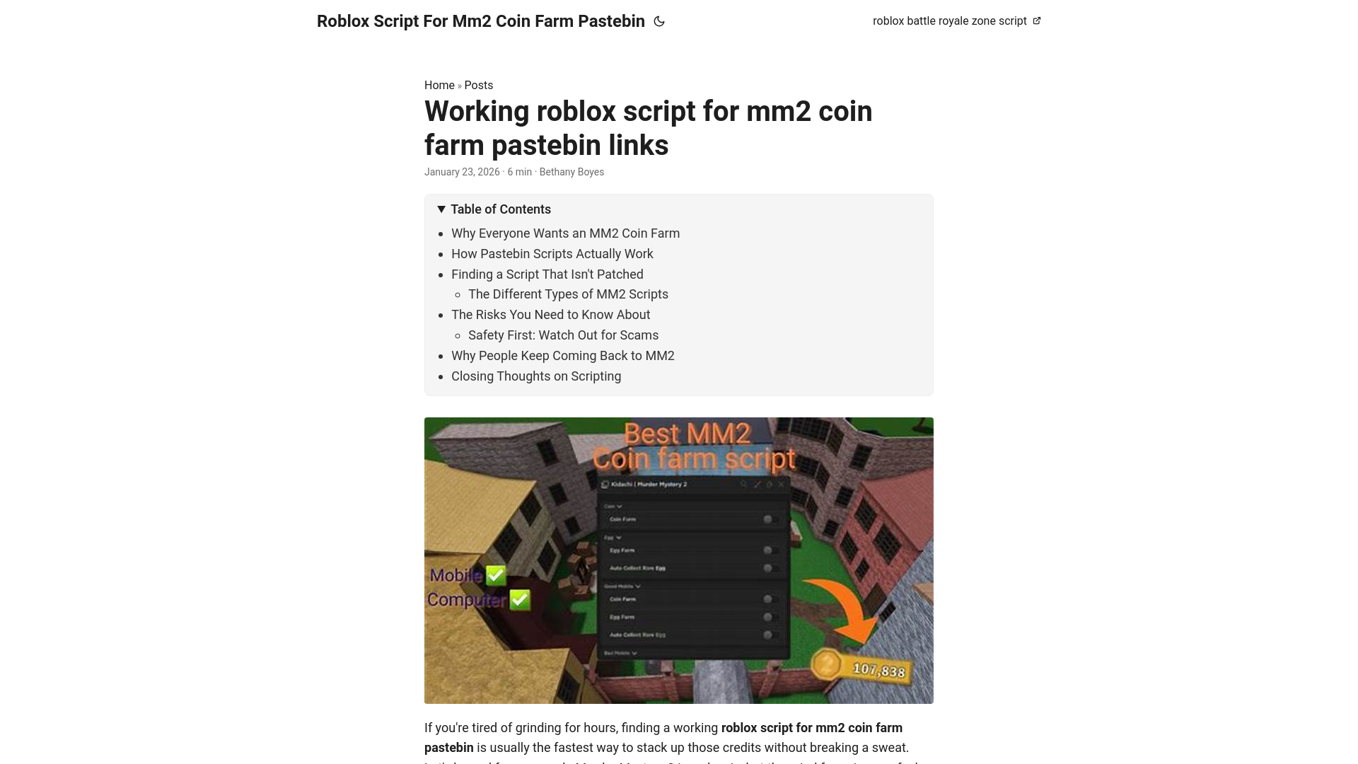 website screenshot of https://roblox-script-for-mm2-coin-farm-pastebin.pages.dev/
