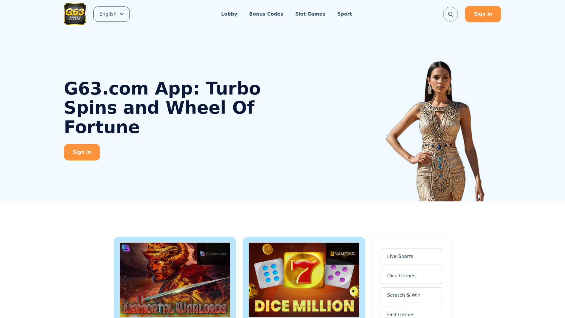 website screenshot of https://g63slots.com/