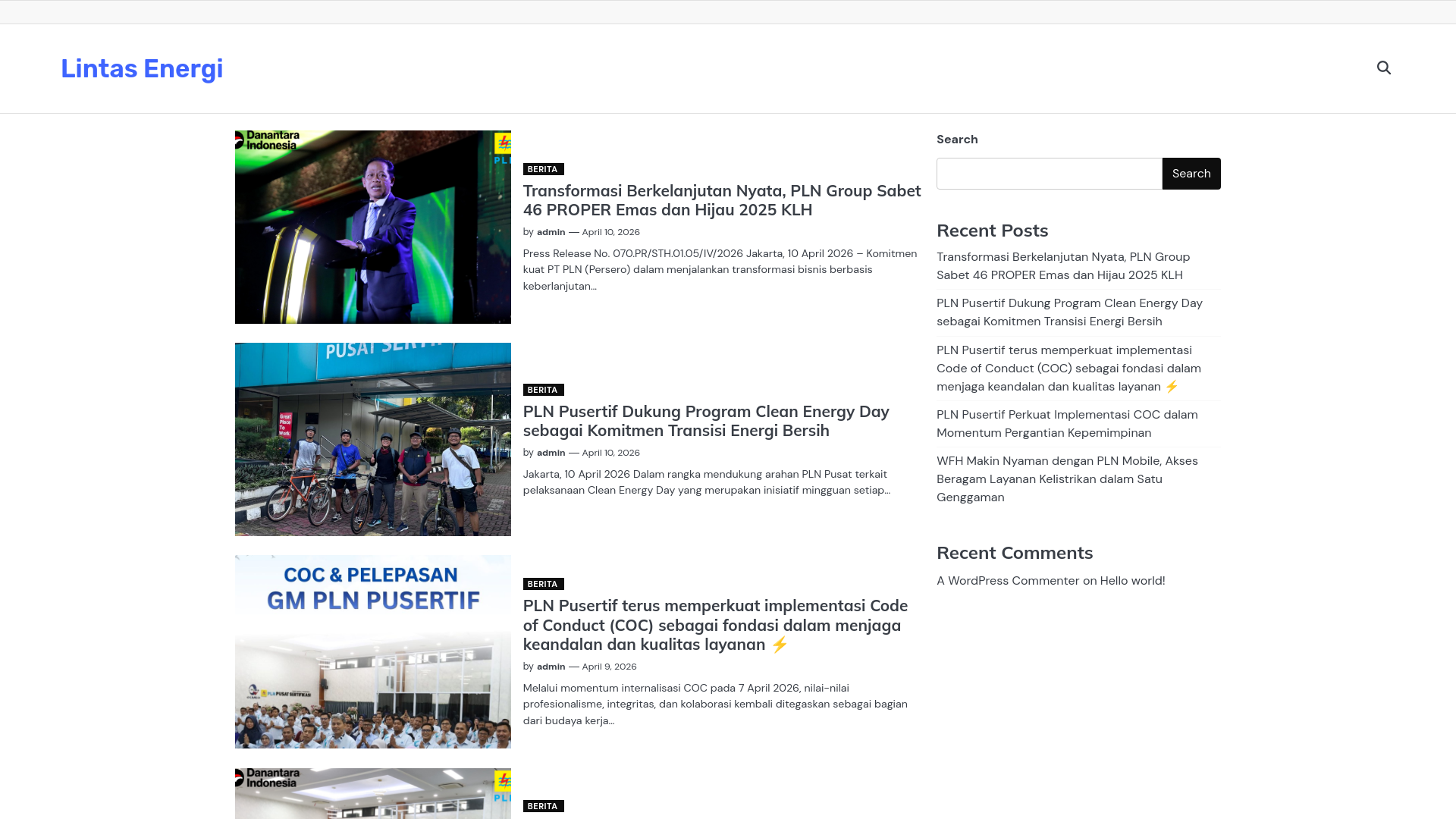 website screenshot of https://lintasenergi.xyz