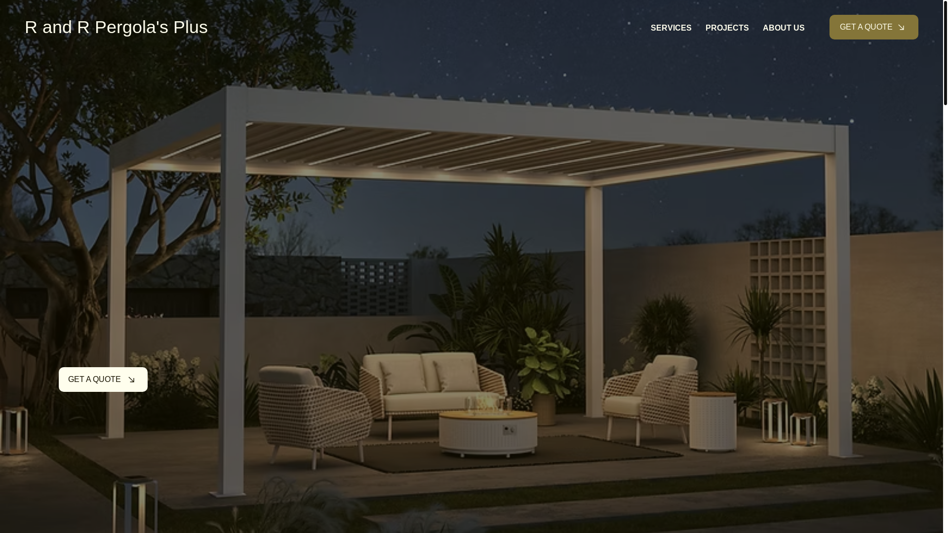 website screenshot of https://randrpergolasplus.com/
