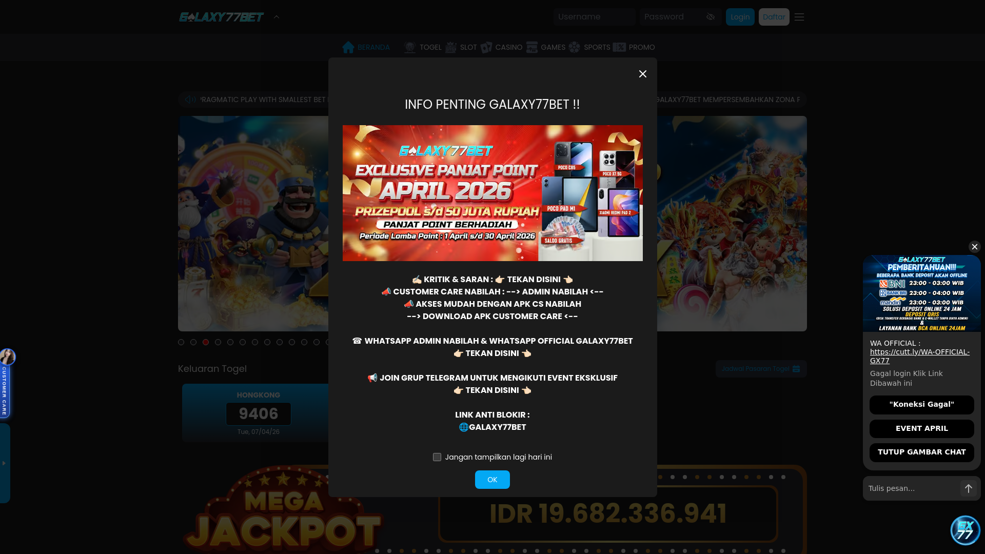 website screenshot of https://galaxy77betburst.com/