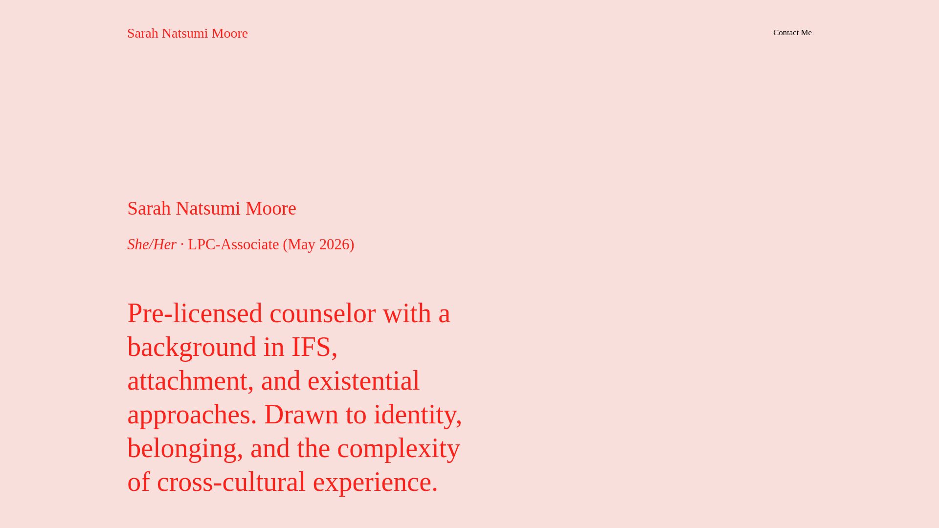 website screenshot of https://sarahnatsumimoore.com